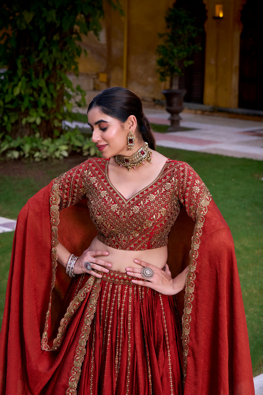 Rangoli Crush Thread Embroidered Lehenga With Dupatta