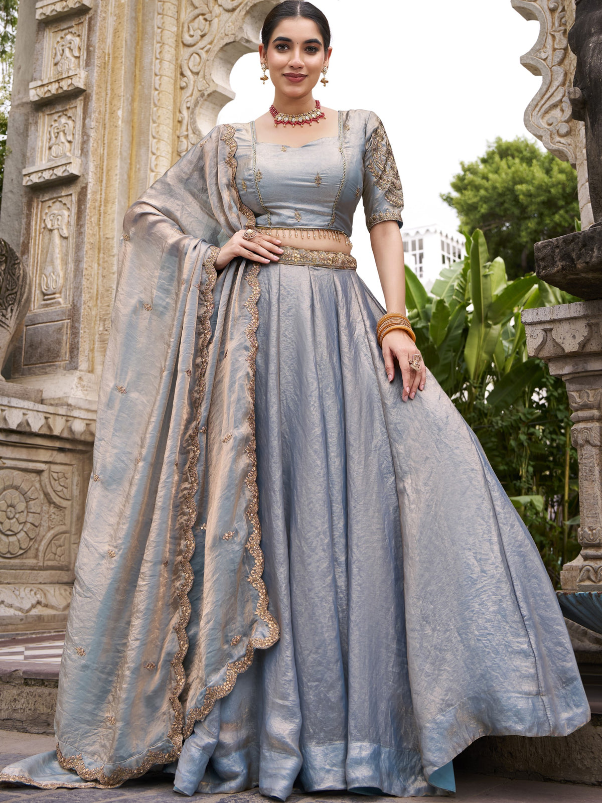 Fendy Silk Thread Embroidered Lehenga With Dupatta