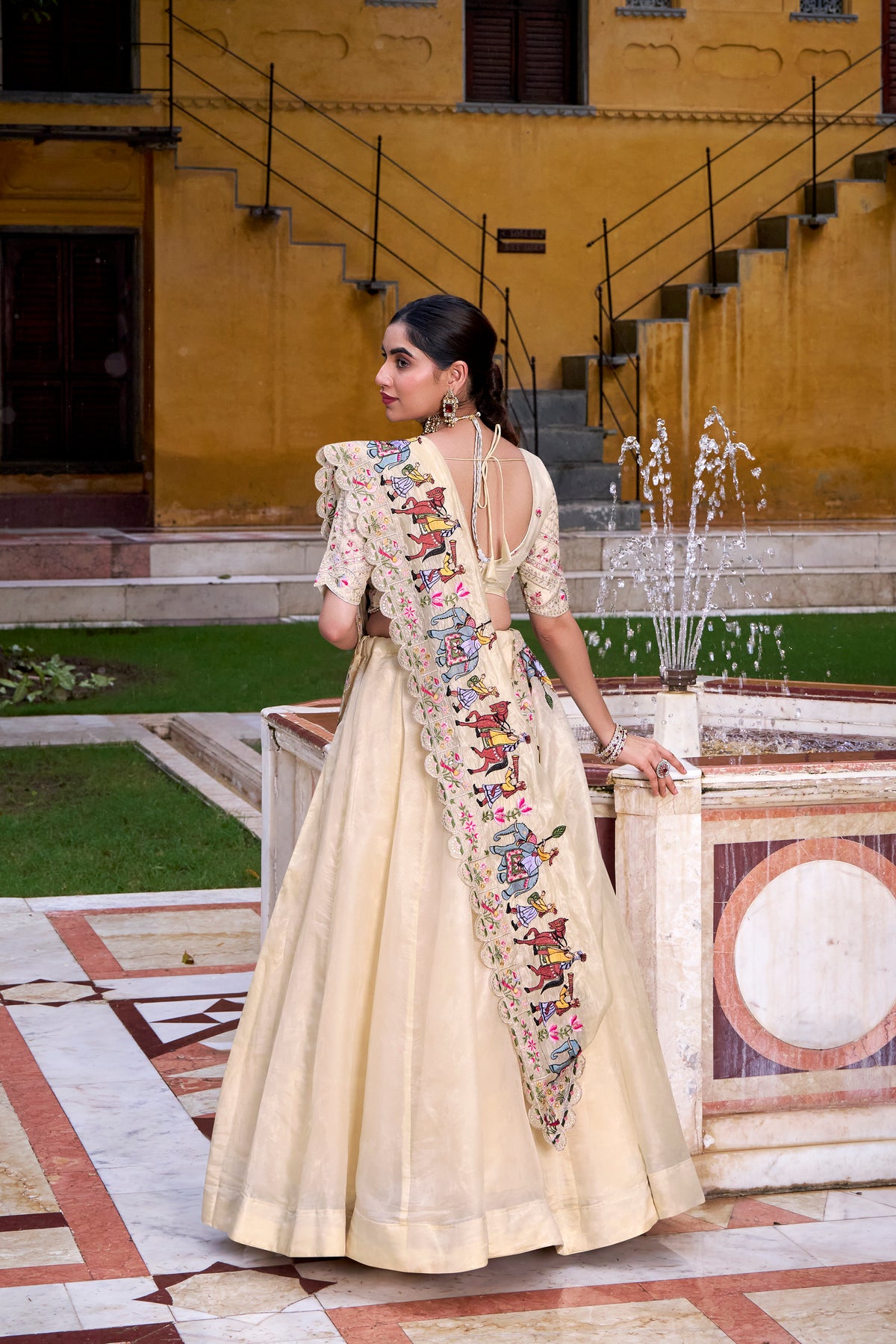 Raspberry Thread Embroidery Lehenga With Dupatta