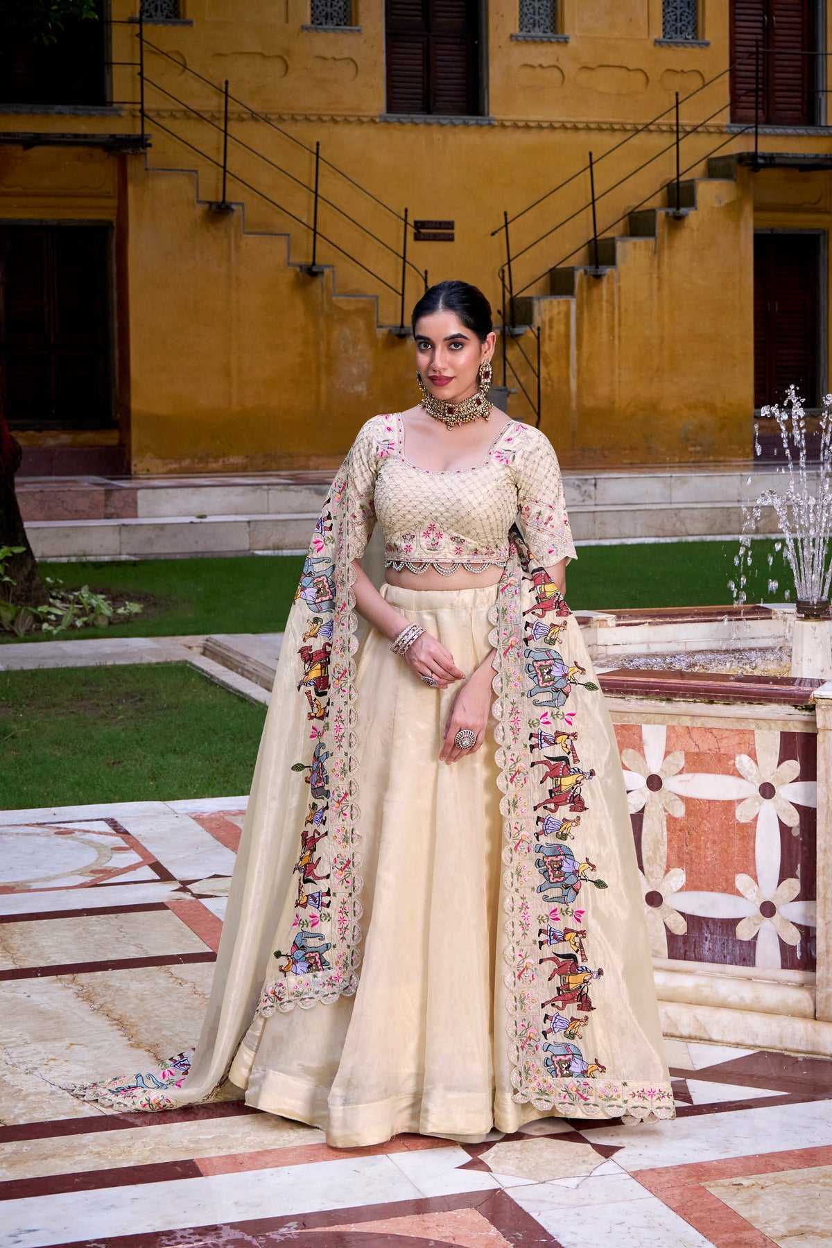 Raspberry Thread Embroidery Lehenga With Dupatta