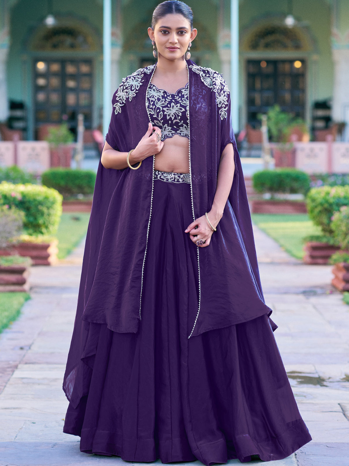 Fendi Silk Thread Embroidered Lehenga With Shrug