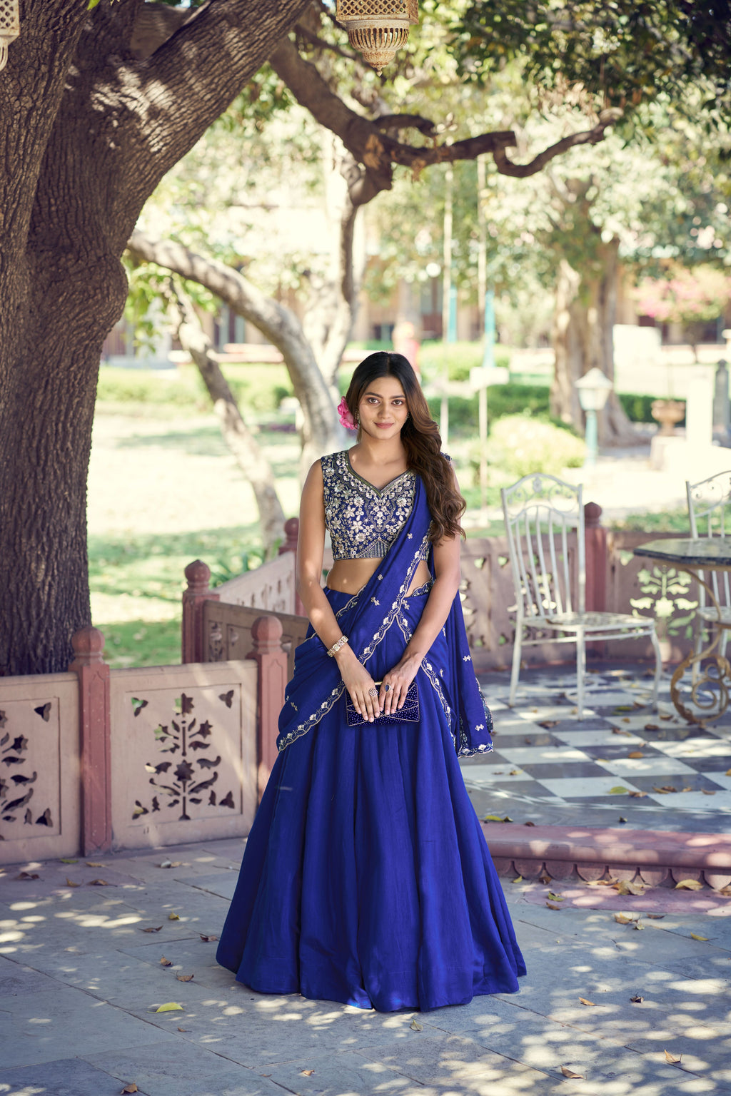 Kashmiri Thread Embroidered Lehenga With Dupatta