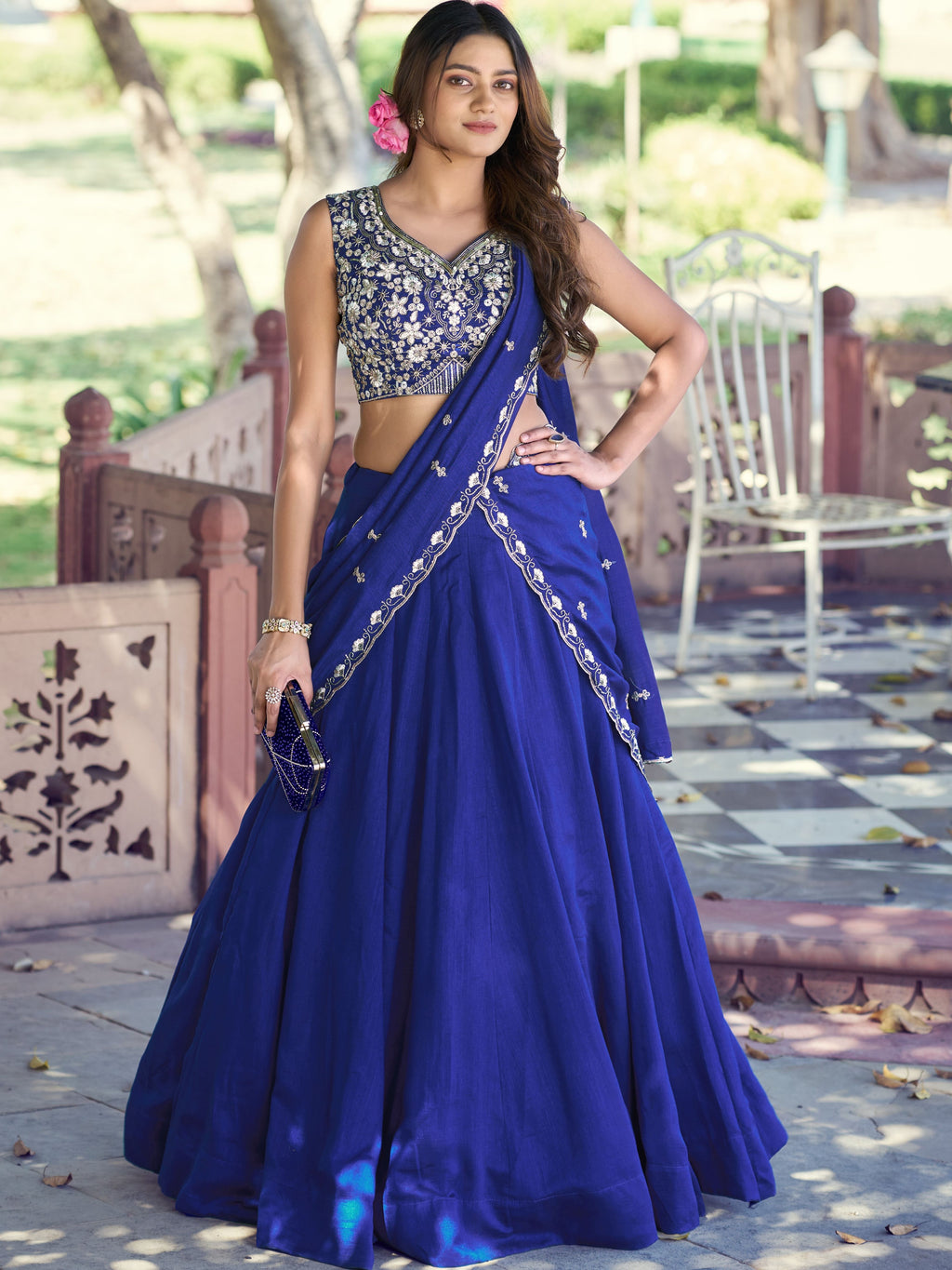 Kashmiri Thread Embroidered Lehenga With Dupatta