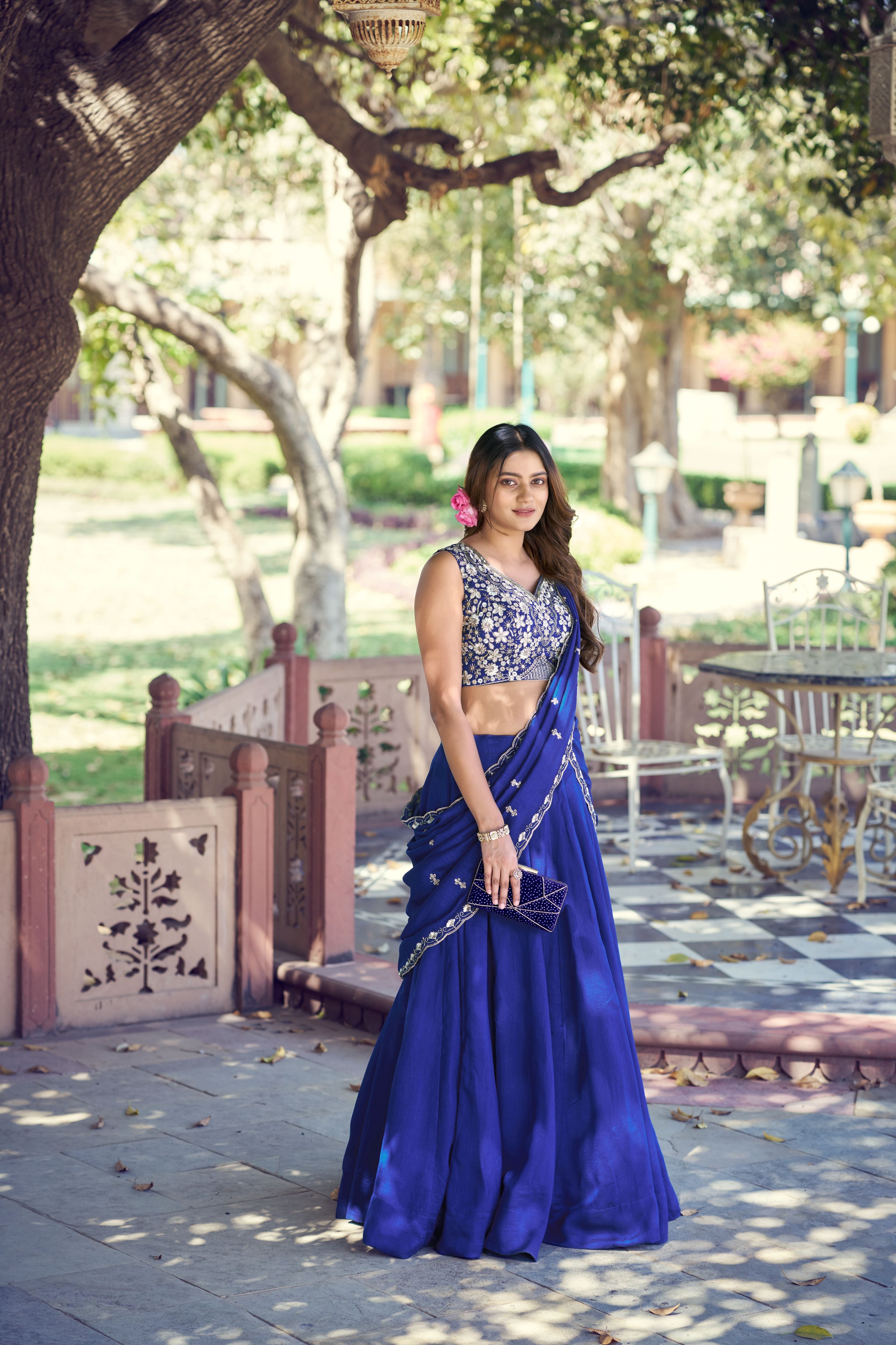 Kashmiri Thread Embroidered Lehenga With Dupatta