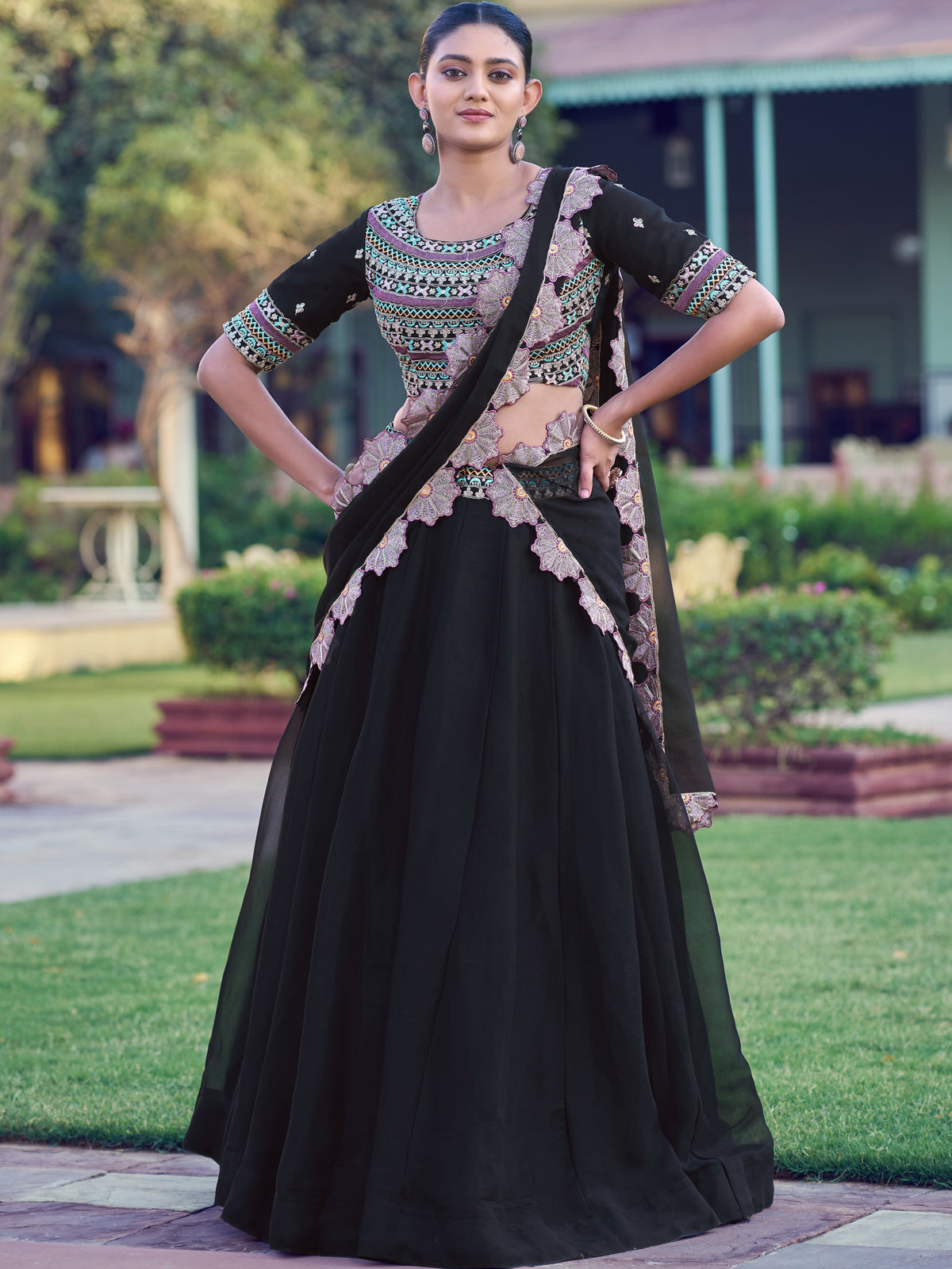 Georgette Thread Embroidery Lehenga With Dupatta