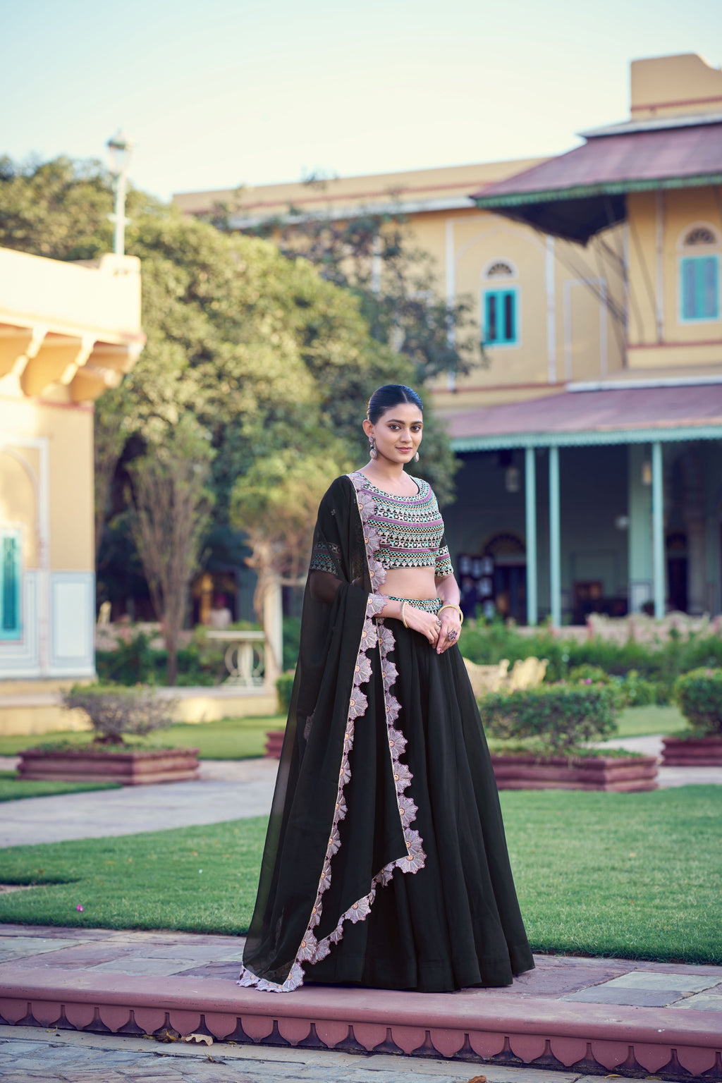 Georgette Thread Embroidery Lehenga With Dupatta