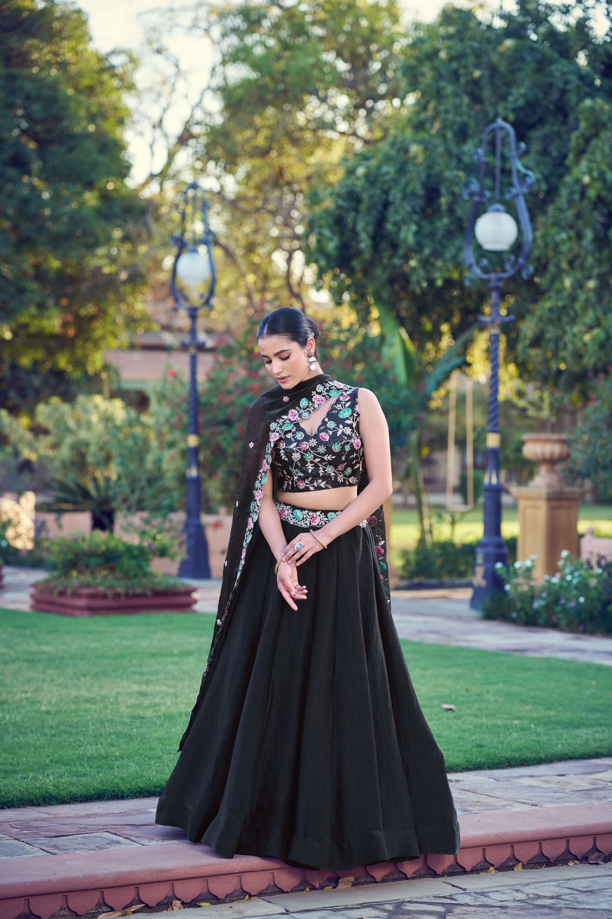 Fendy Silk Thread Embroidery Lehenga With Dupatta