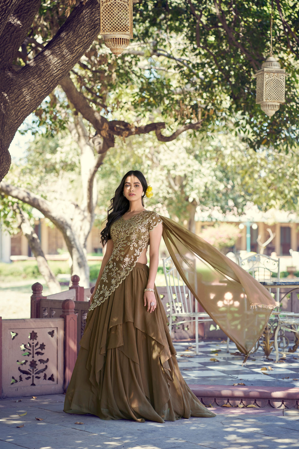 Marble Thread Work Lehenga With Dupatta