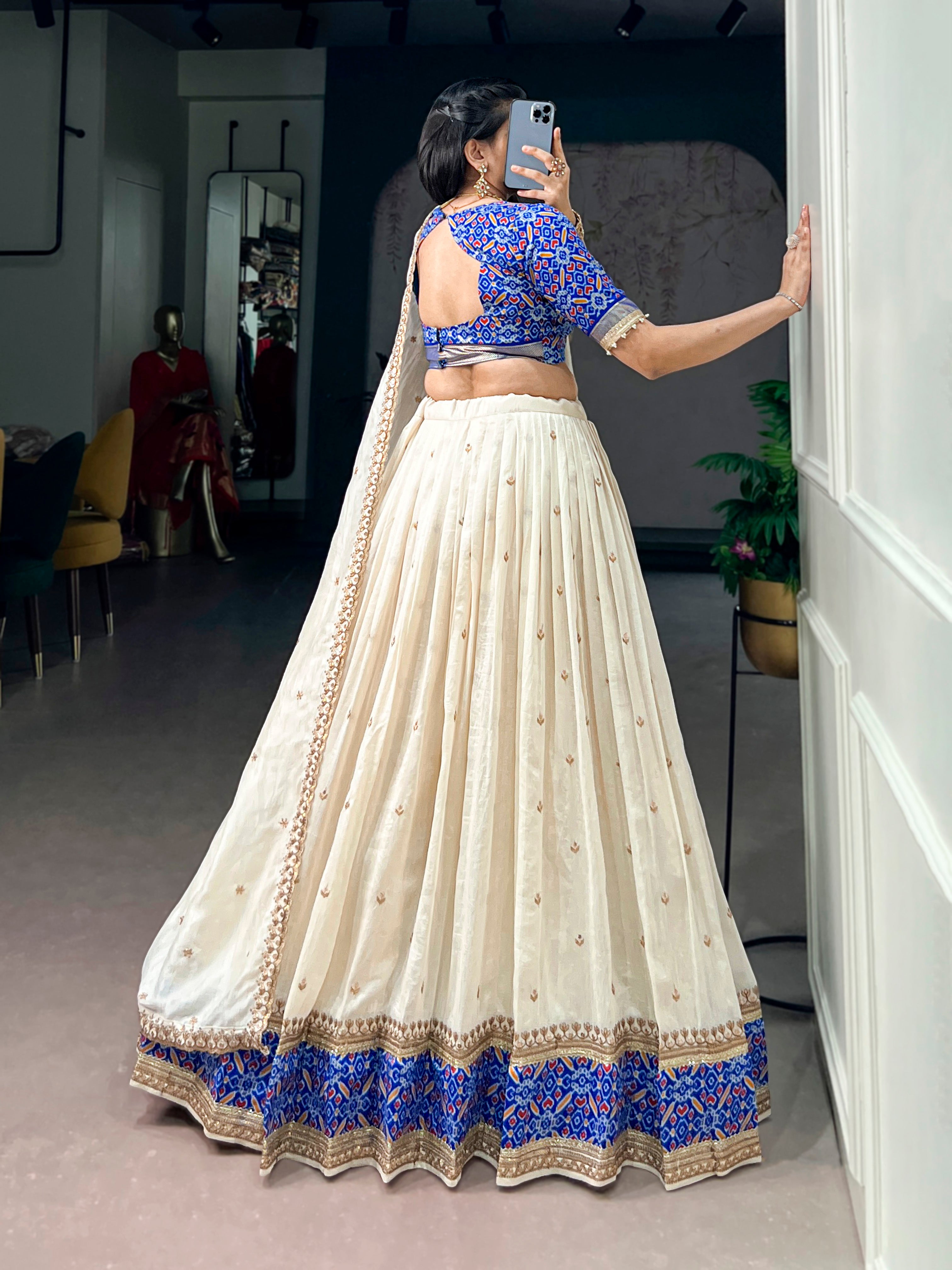 Vichitra Silk Thread Embroidered Lehenga With Dupatta