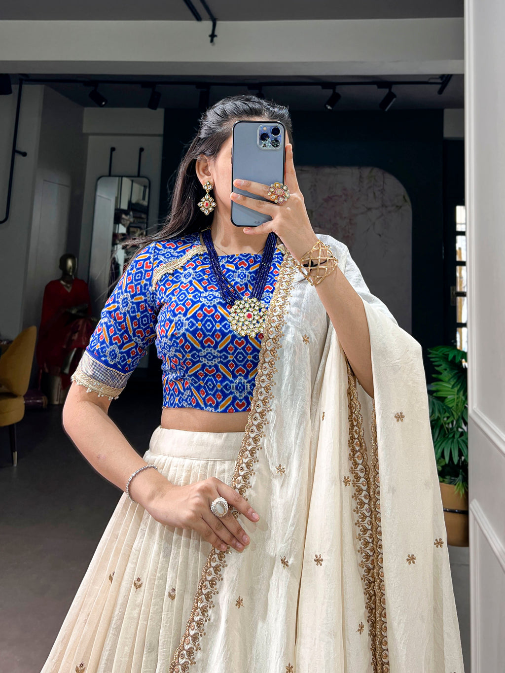 Vichitra Silk Thread Embroidered Lehenga With Dupatta