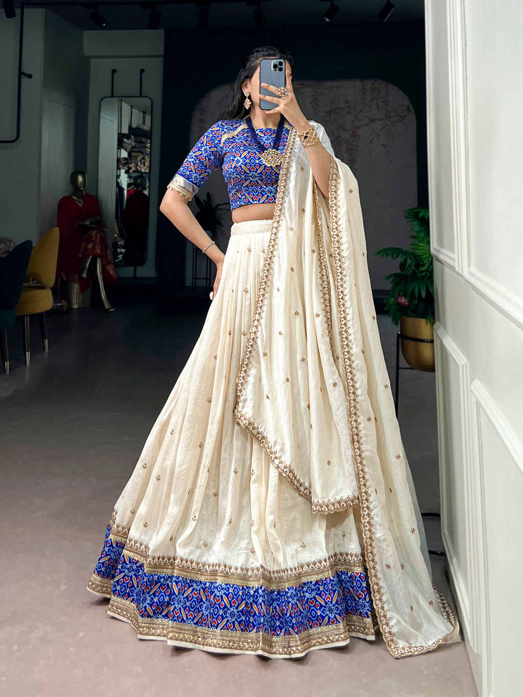 Vichitra Silk Thread Embroidered Lehenga With Dupatta