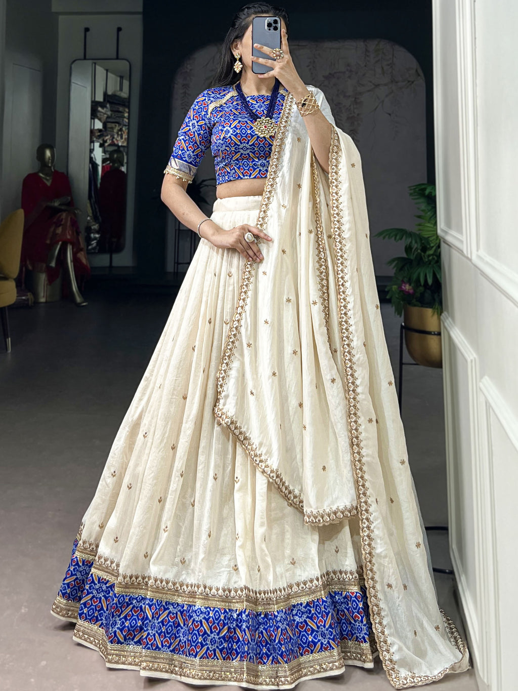 Vichitra Silk Thread Embroidered Lehenga With Dupatta