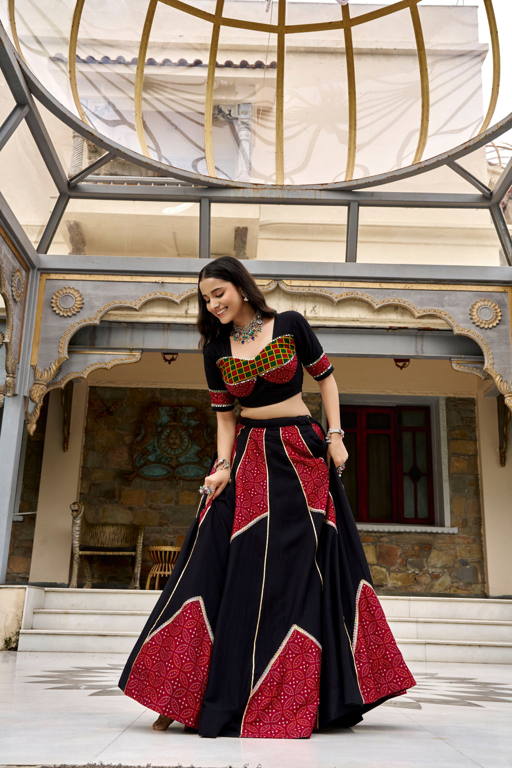 Rayon Printed Navratri Lehenga With Dupatta