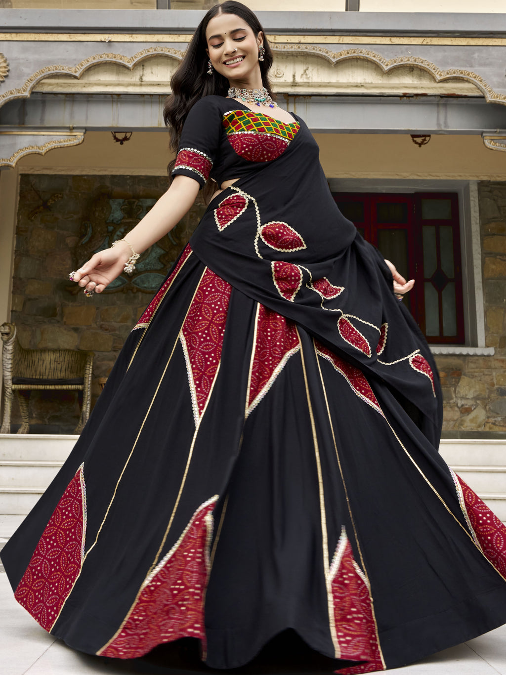 Rayon Printed Navratri Lehenga With Dupatta