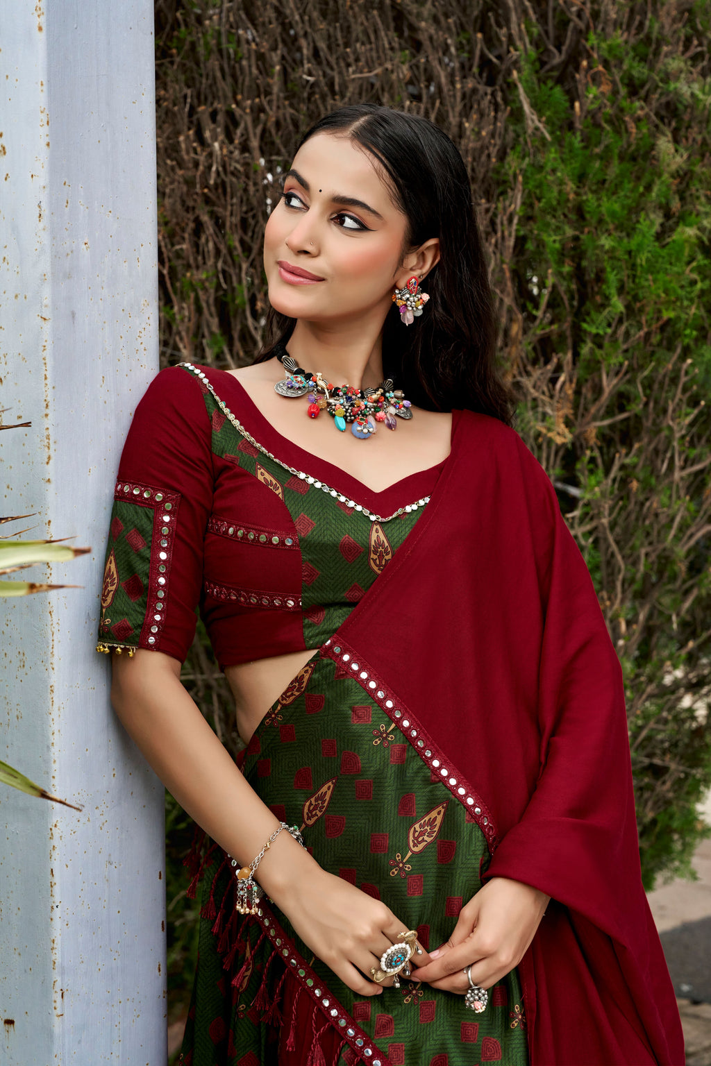 Rayon Printed Navratri Lehenga With Dupatta