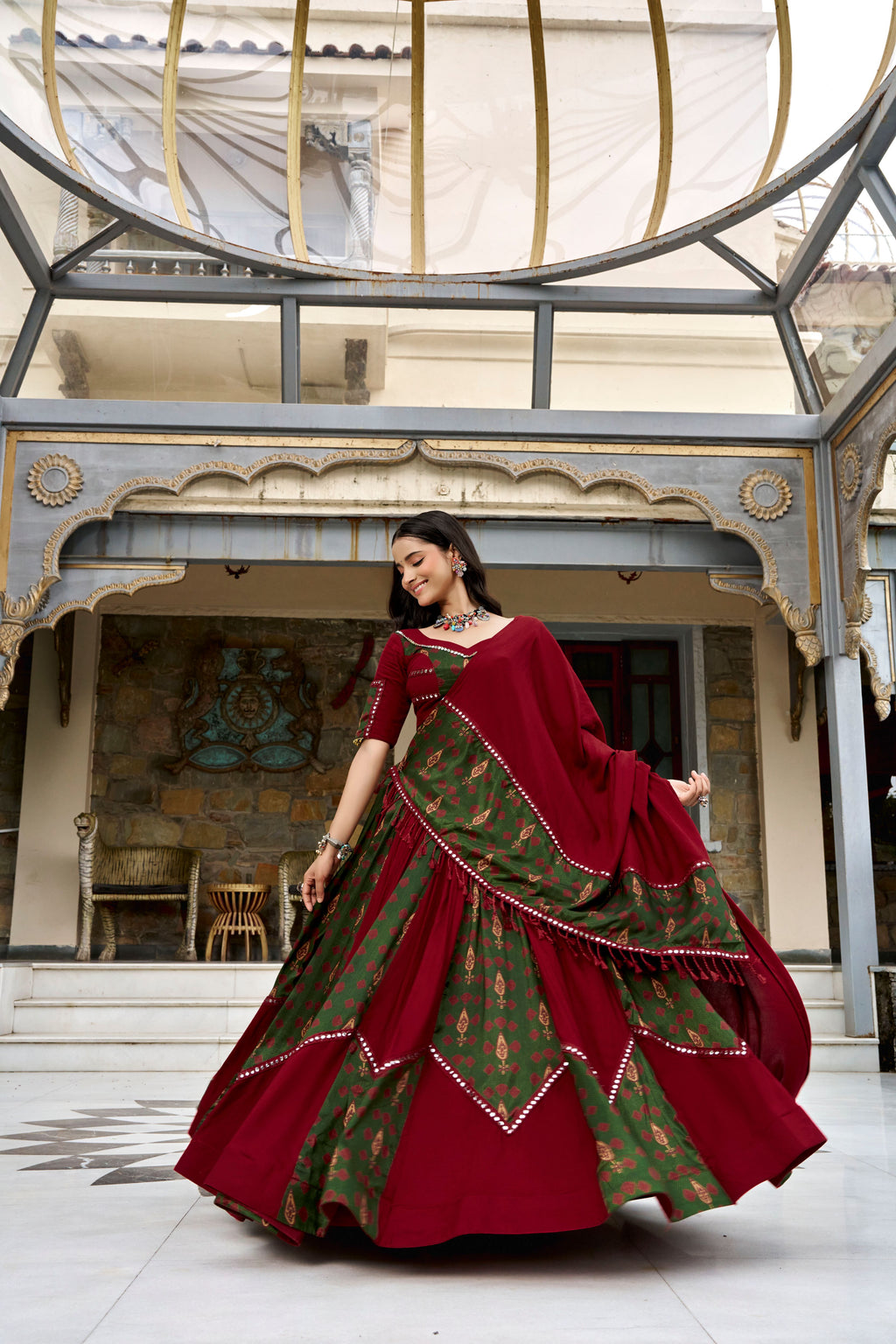 Rayon Printed Navratri Lehenga With Dupatta