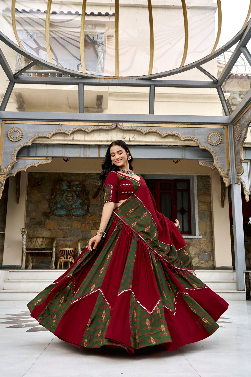 Rayon Printed Navratri Lehenga With Dupatta