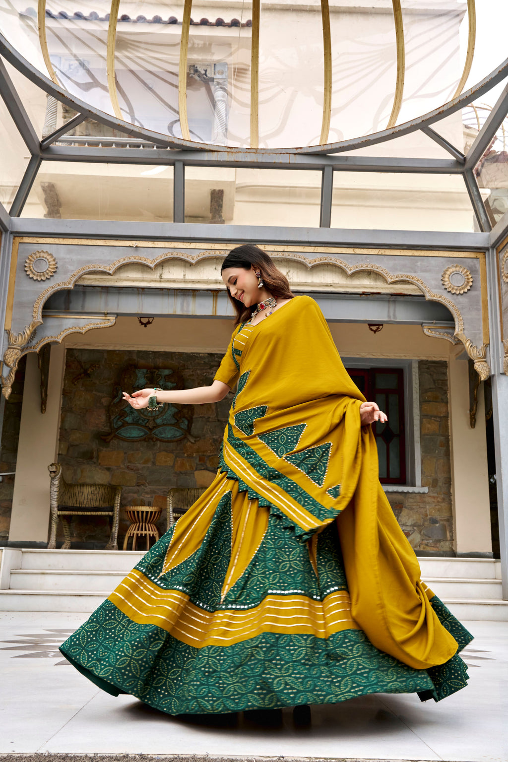 Rayon Printed Navratri Lehenga With Dupatta