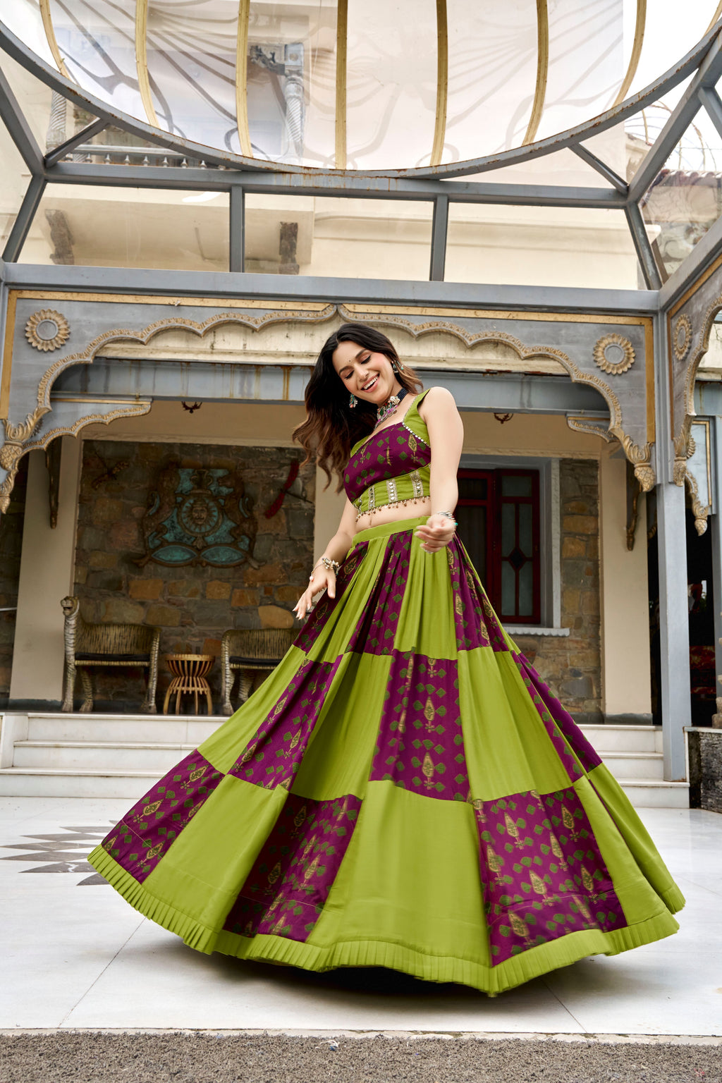 Rayon Printed Navratri Lehenga With Dupatta