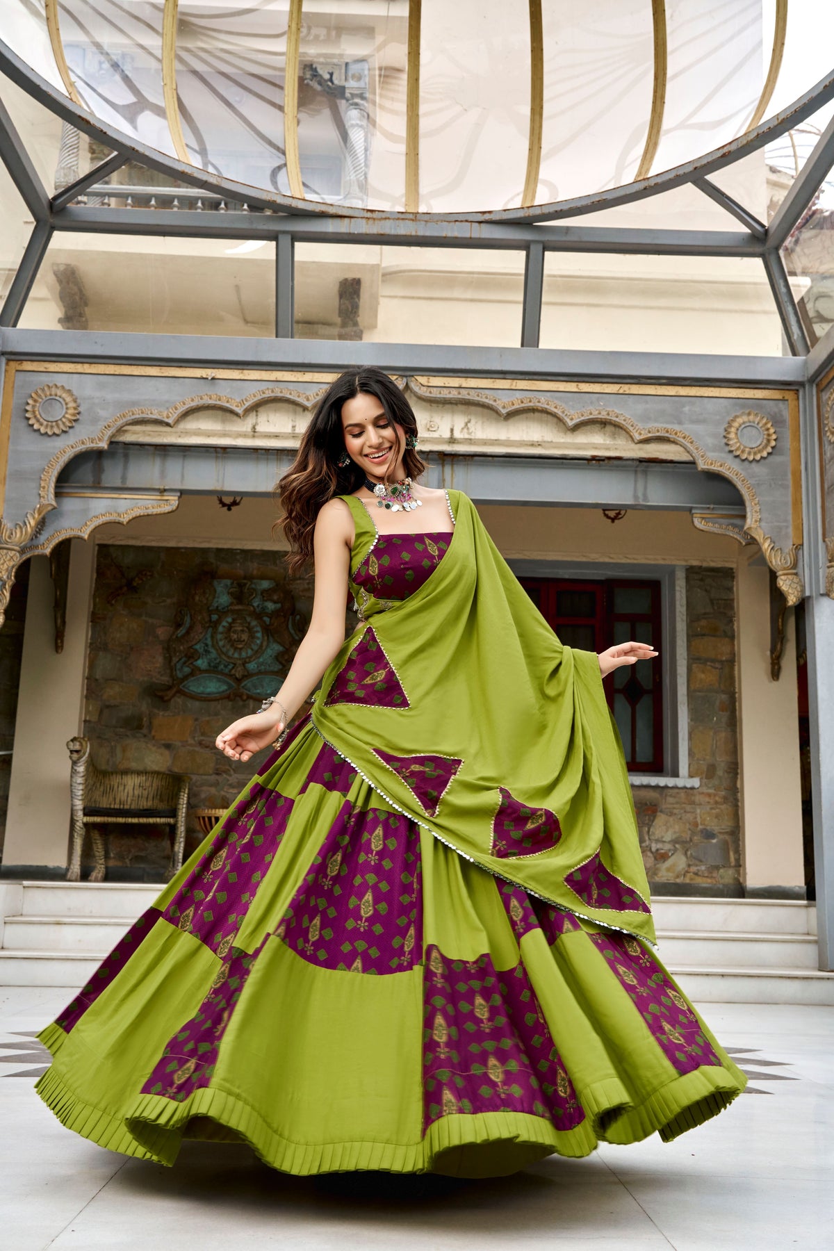 Rayon Printed Navratri Lehenga With Dupatta