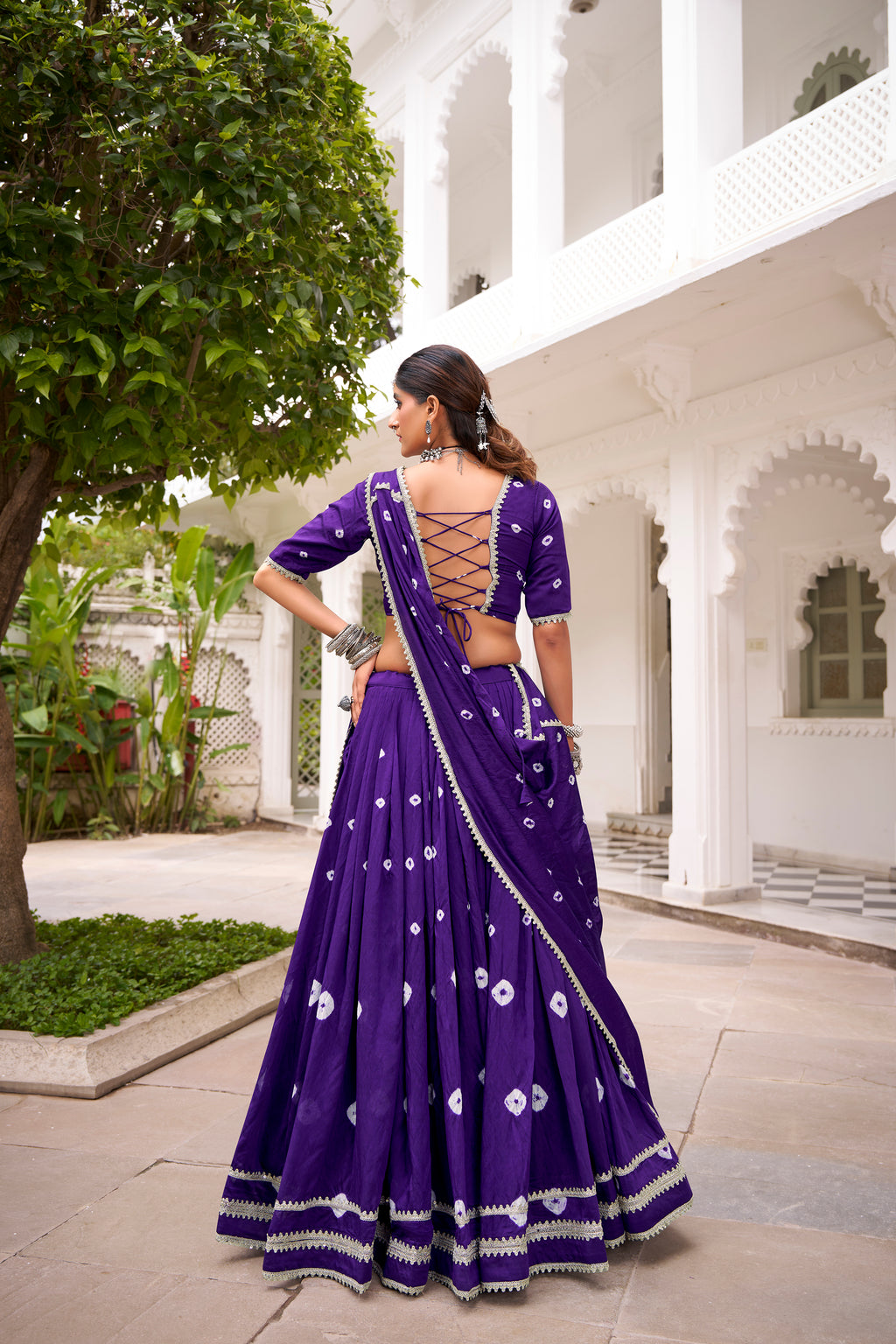 Pure Chanderi Bandhej Printed Lehenga With Dupatta