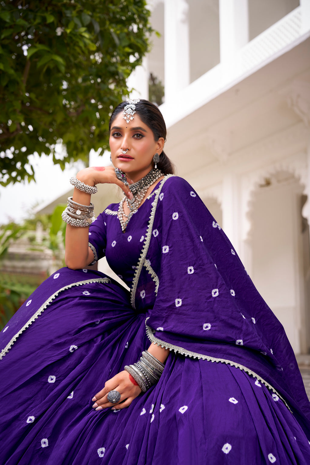 Pure Chanderi Bandhej Printed Lehenga With Dupatta