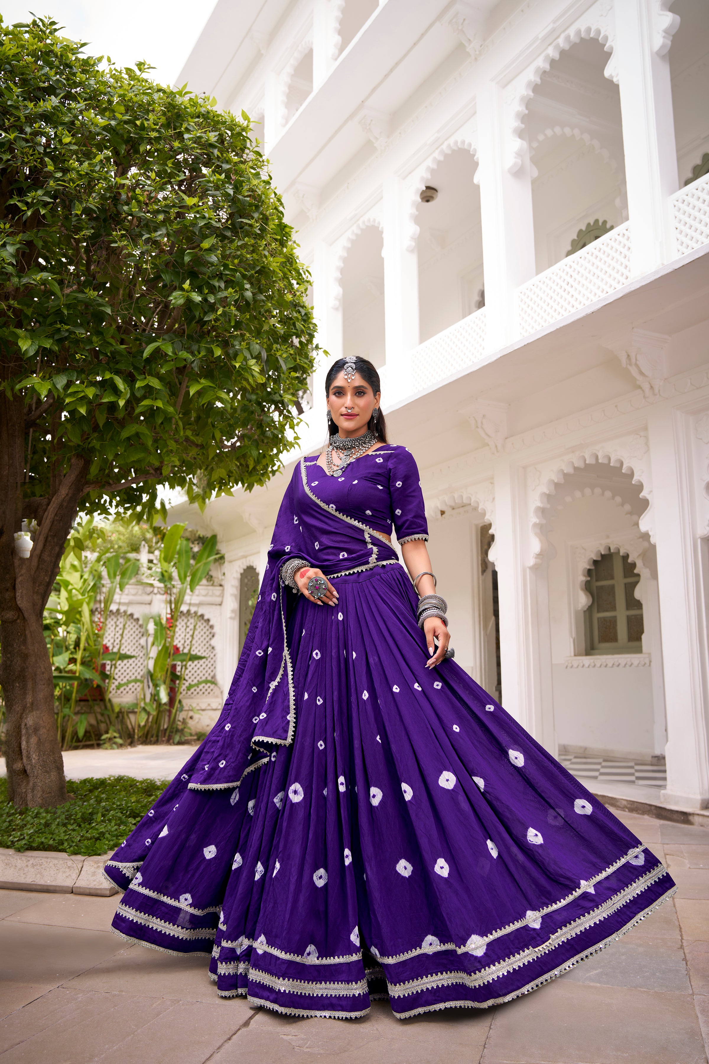Pure Chanderi Bandhej Printed Lehenga With Dupatta