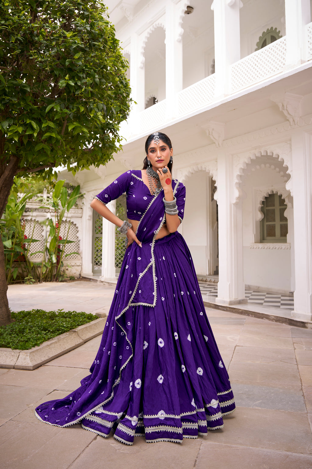 Pure Chanderi Bandhej Printed Lehenga With Dupatta