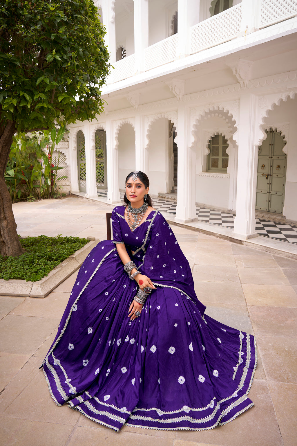 Pure Chanderi Bandhej Printed Lehenga With Dupatta