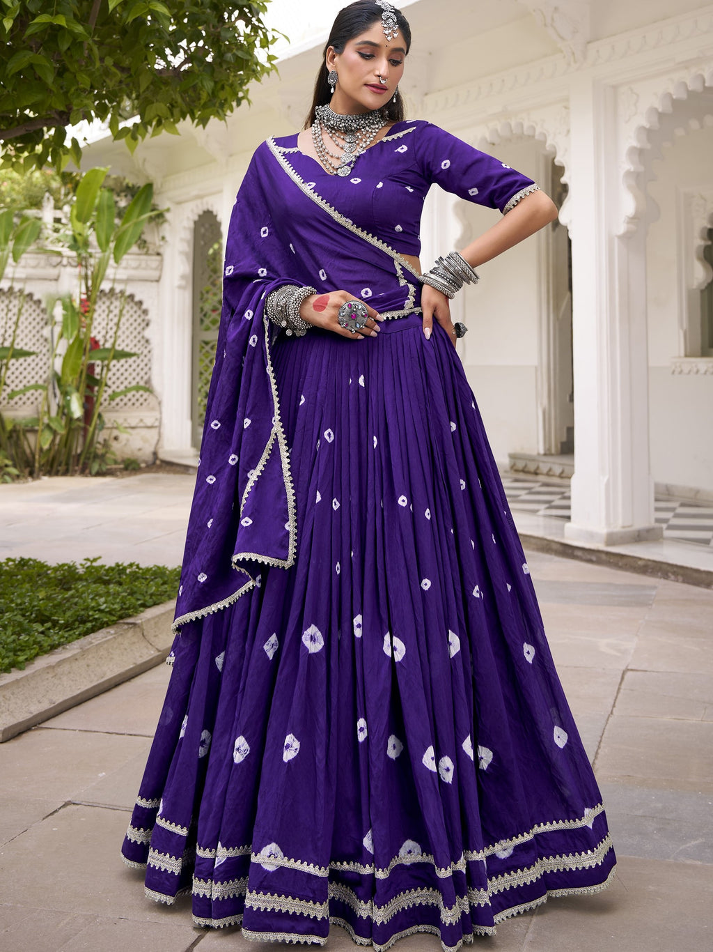 Pure Chanderi Bandhej Printed Lehenga With Dupatta