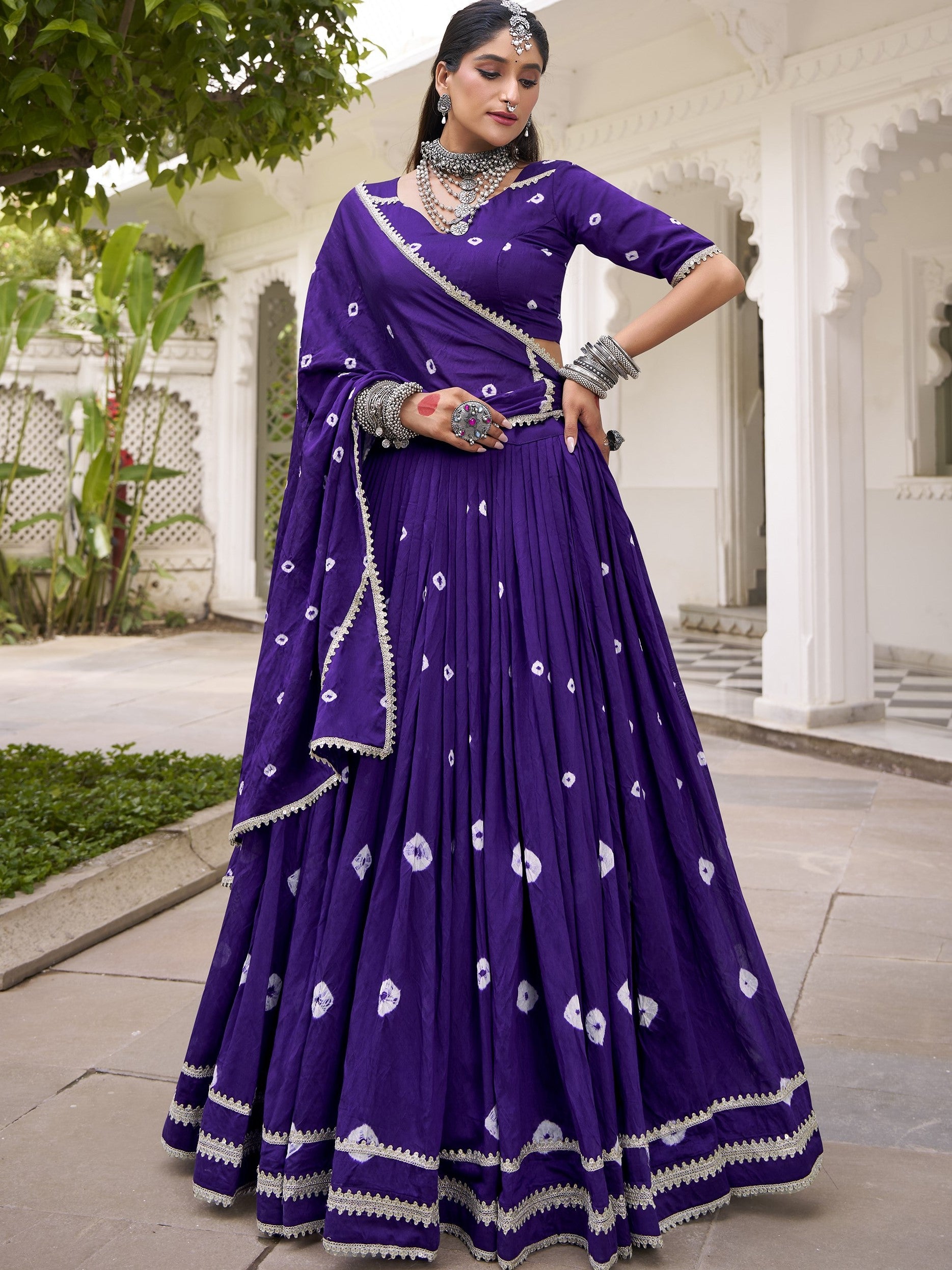 Pure Chanderi Bandhej Printed Lehenga With Dupatta