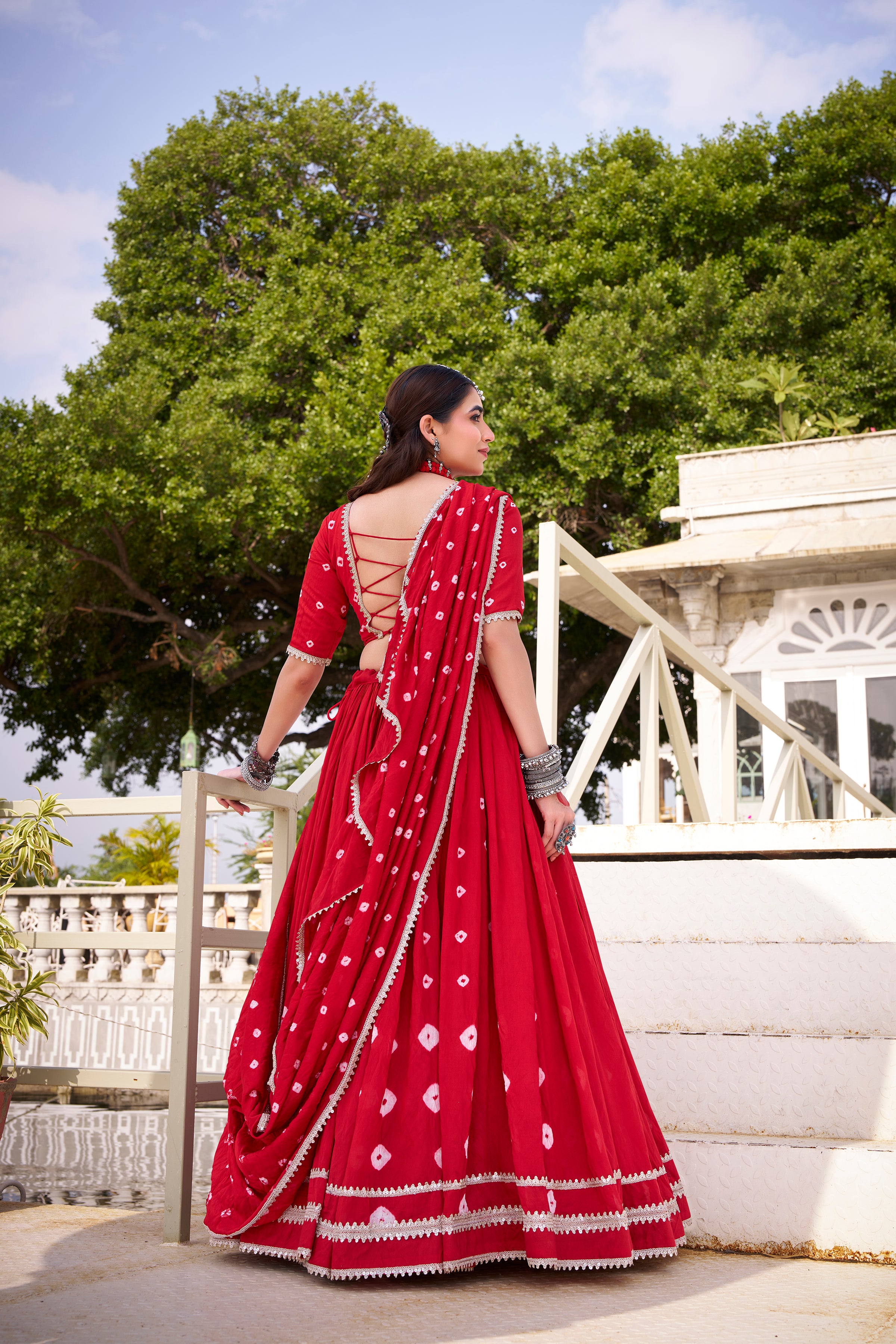 Pure Chanderi Bandhej Printed Lehenga With Dupatta