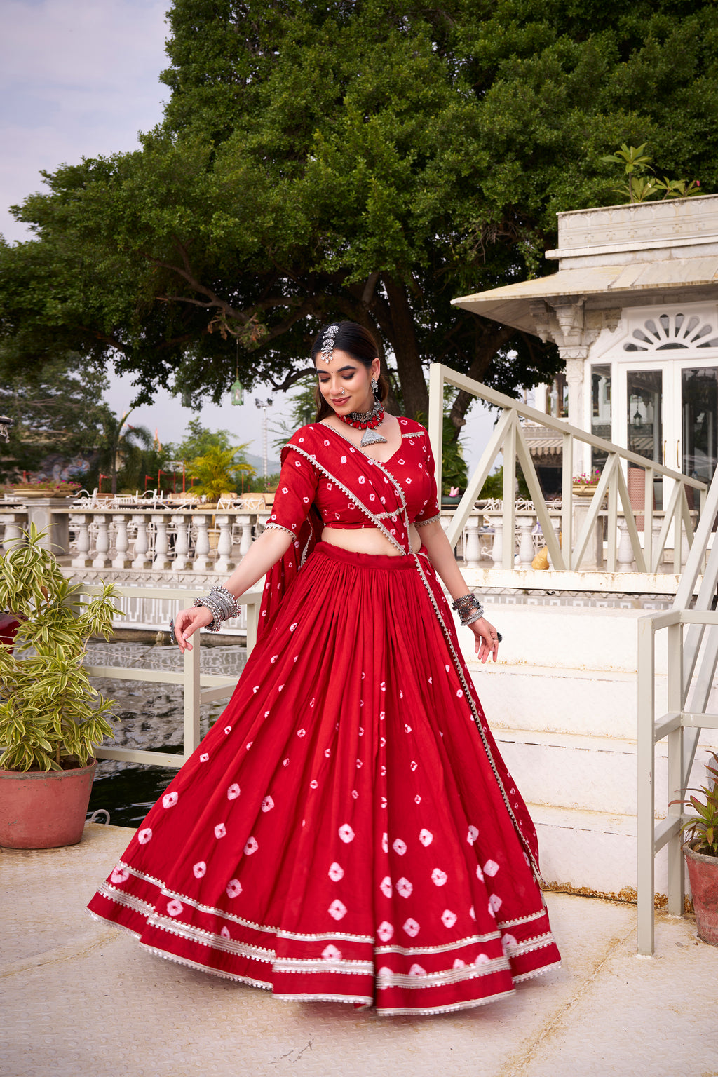 Pure Chanderi Bandhej Printed Lehenga With Dupatta