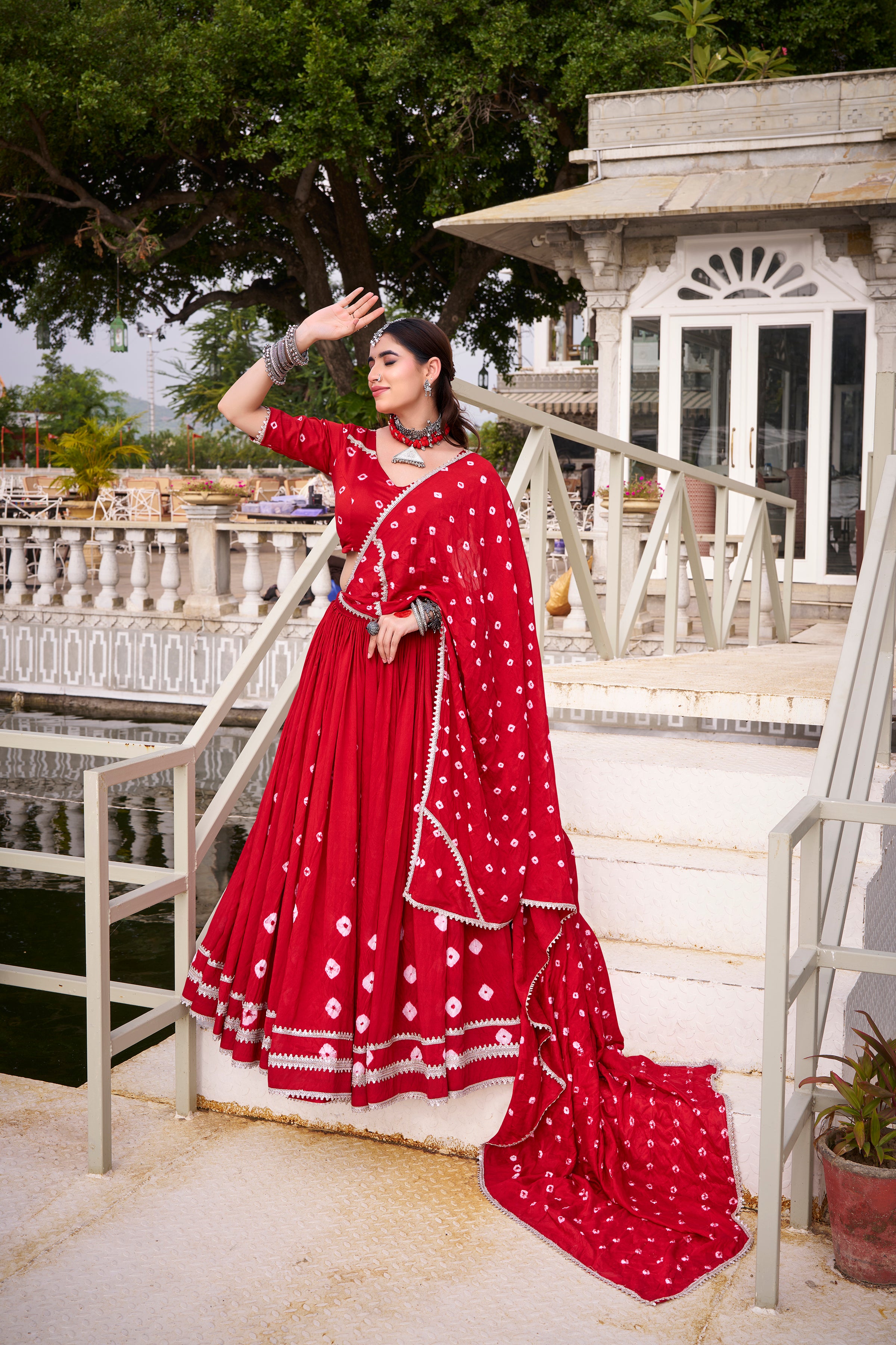 Pure Chanderi Bandhej Printed Lehenga With Dupatta