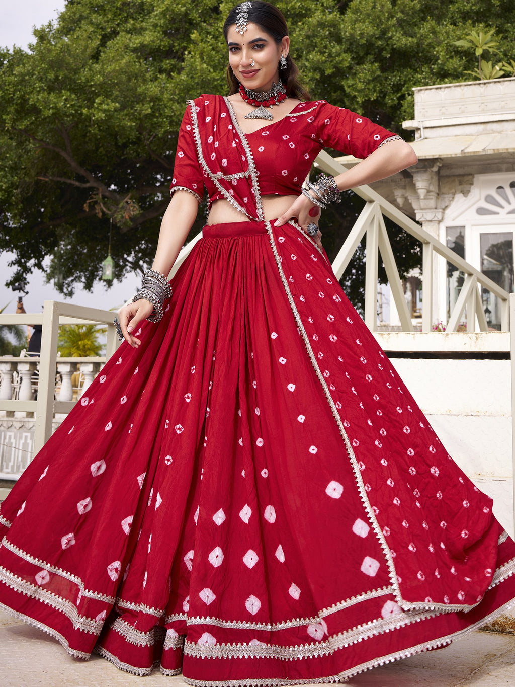 Pure Chanderi Bandhej Printed Lehenga With Dupatta