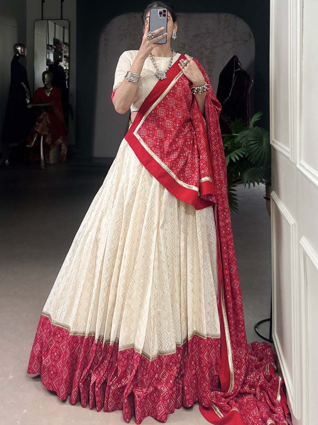 Cotton Bandhej Printed Navratri Lehenga With Dupatta