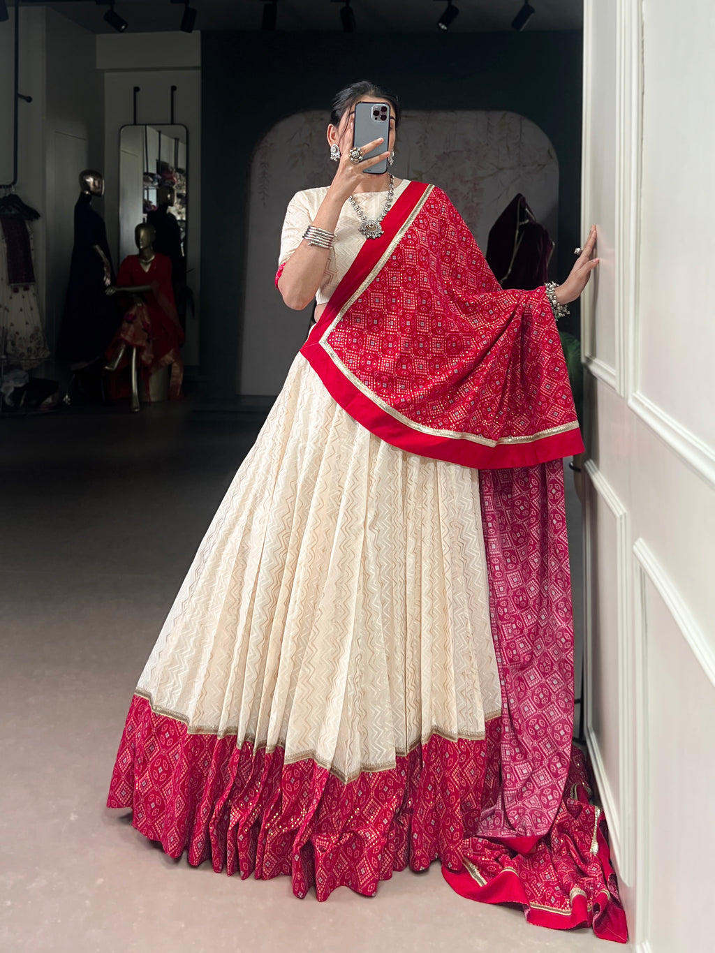 Cotton Bandhej Printed Navratri Lehenga With Dupatta