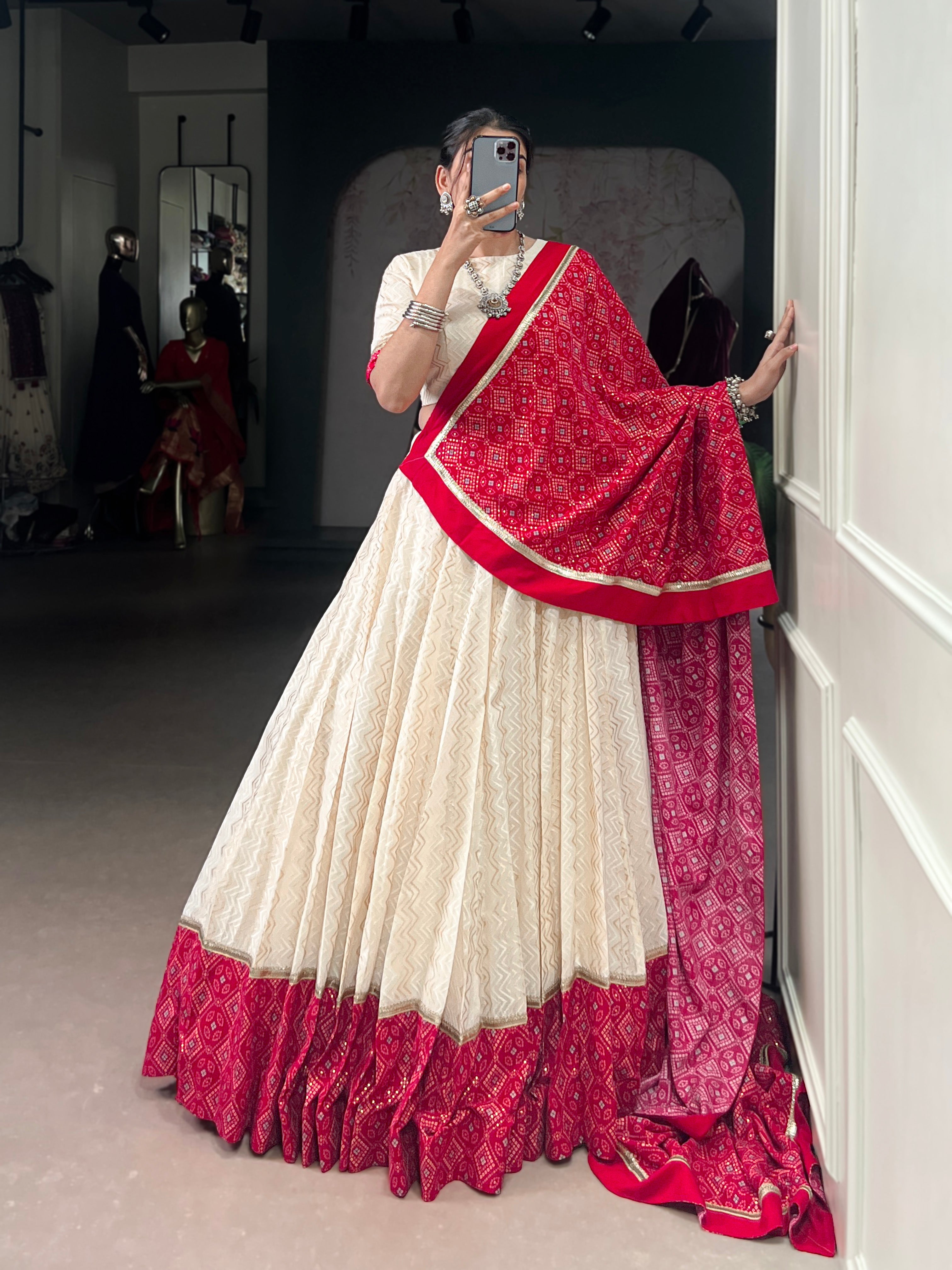 Cotton Bandhej Printed Navratri Lehenga With Dupatta