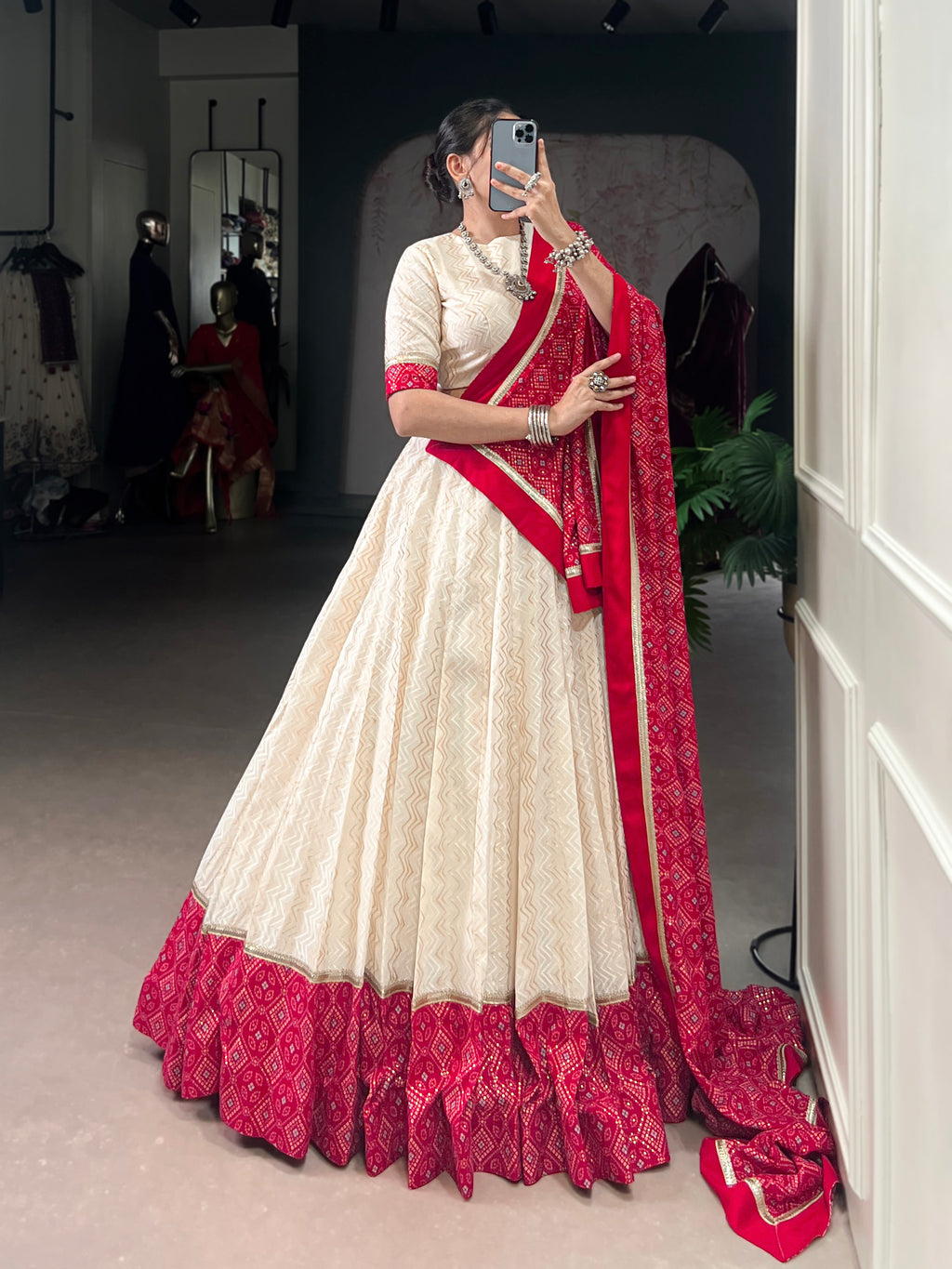 Cotton Bandhej Printed Navratri Lehenga With Dupatta