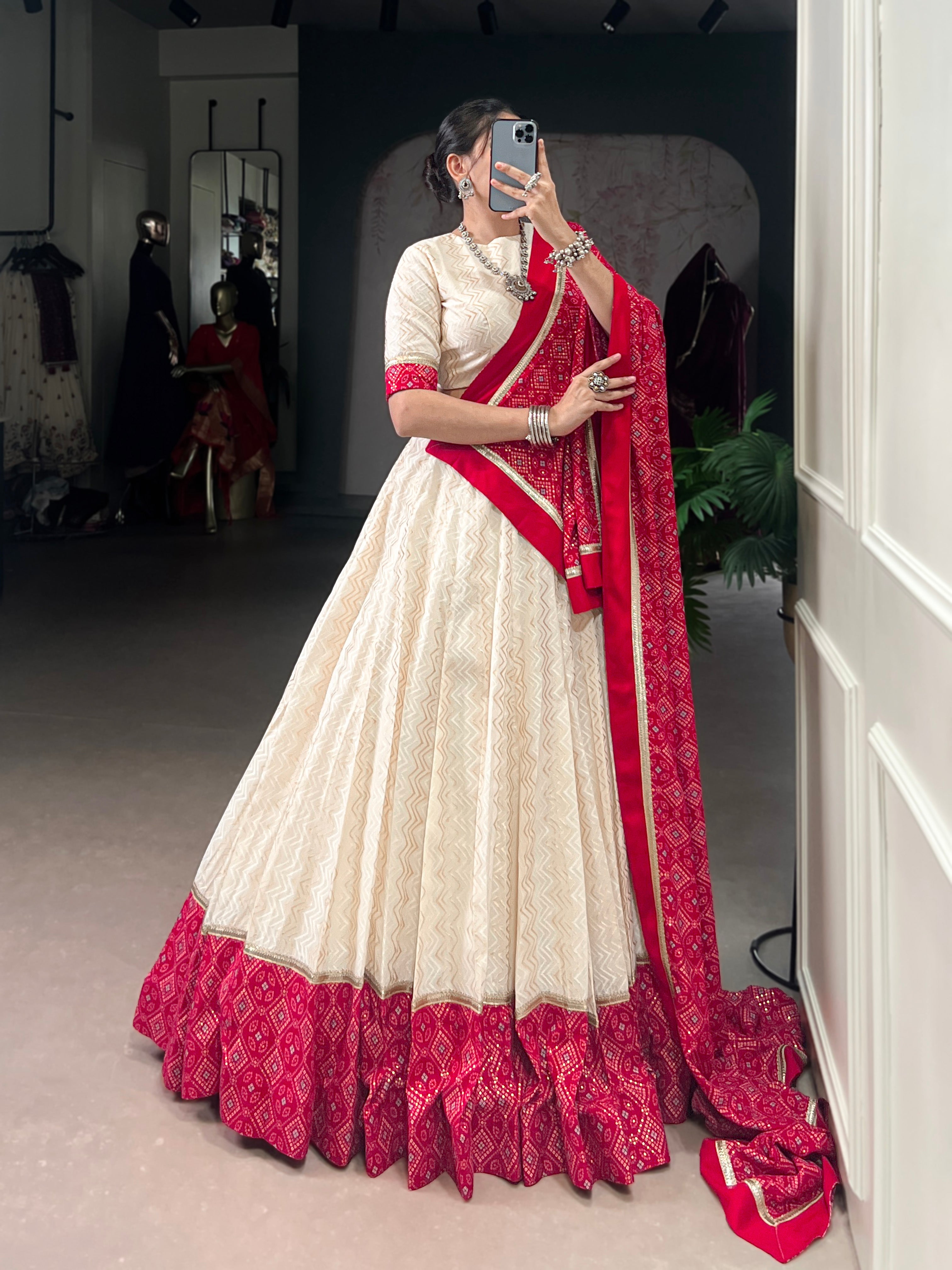 Cotton Bandhej Printed Navratri Lehenga With Dupatta