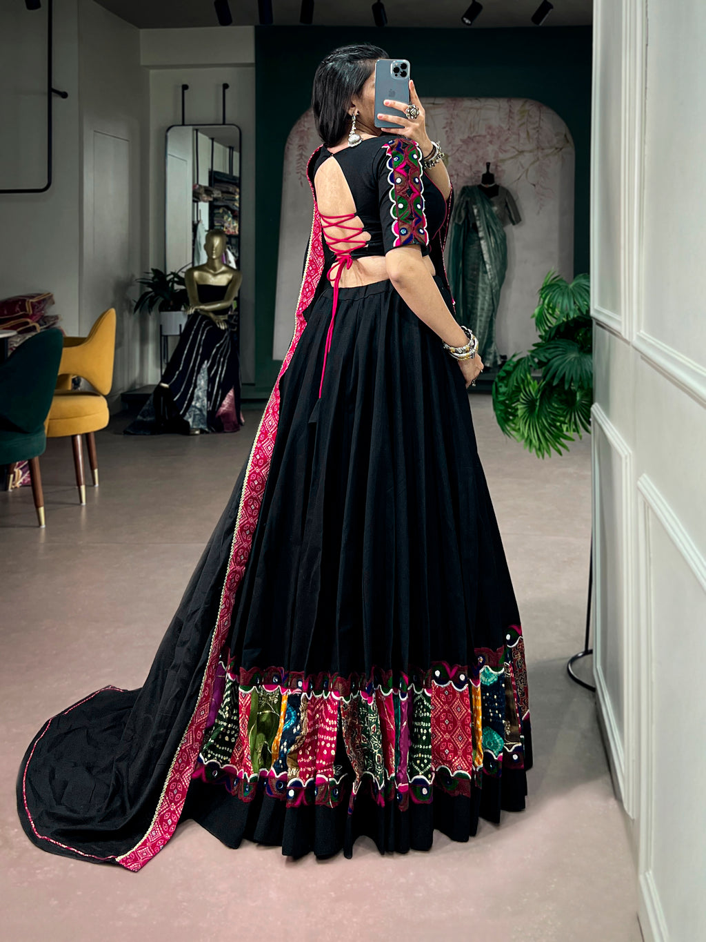 Khadi Cotton Multi Patchwork Navratri Lehenga With Dupatta