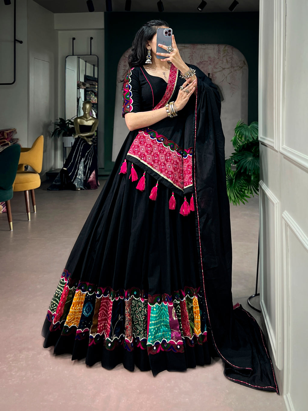 Khadi Cotton Multi Patchwork Navratri Lehenga With Dupatta