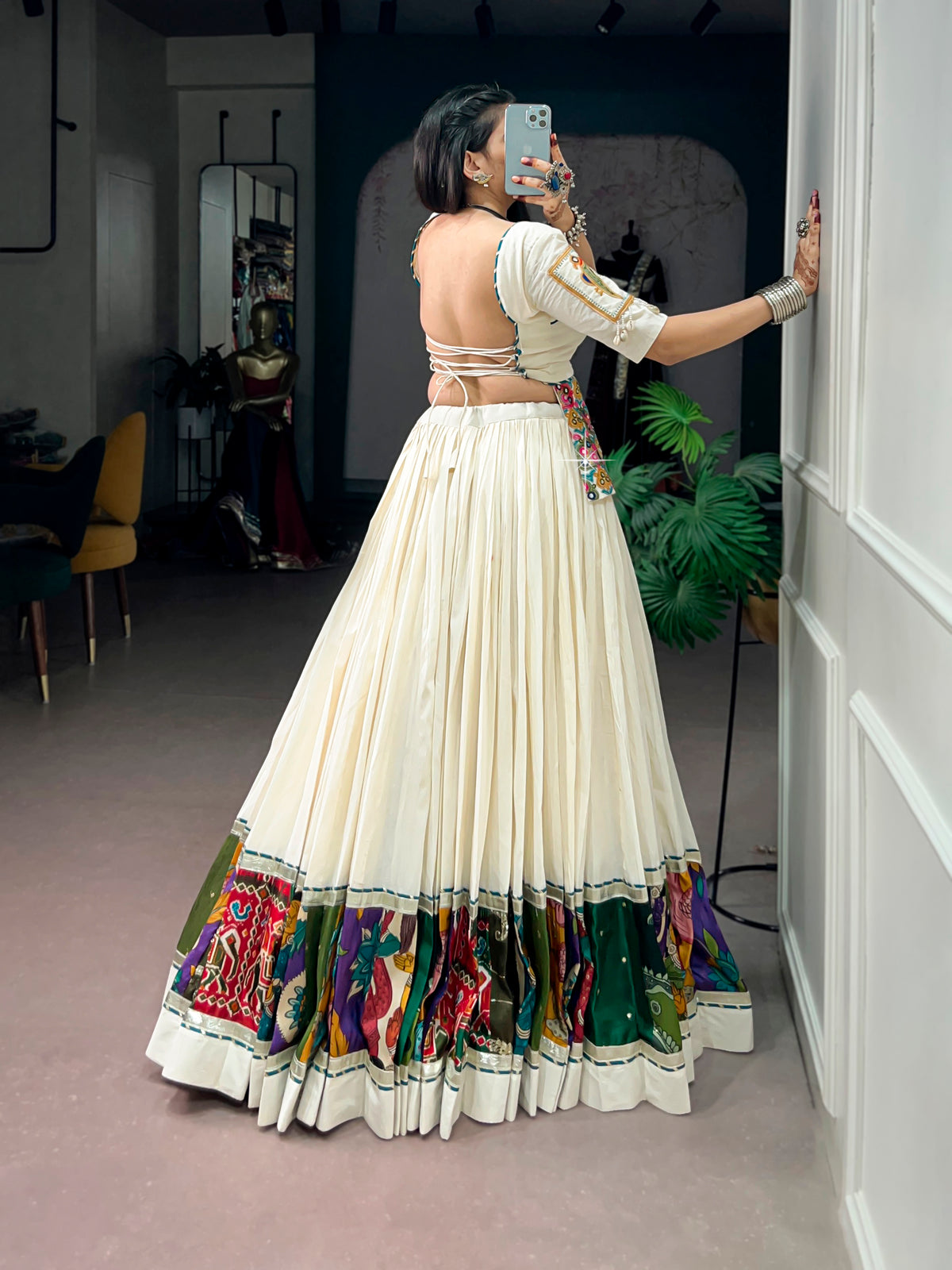 Khadi Cotton Gamthi Work Navratri Lehenga