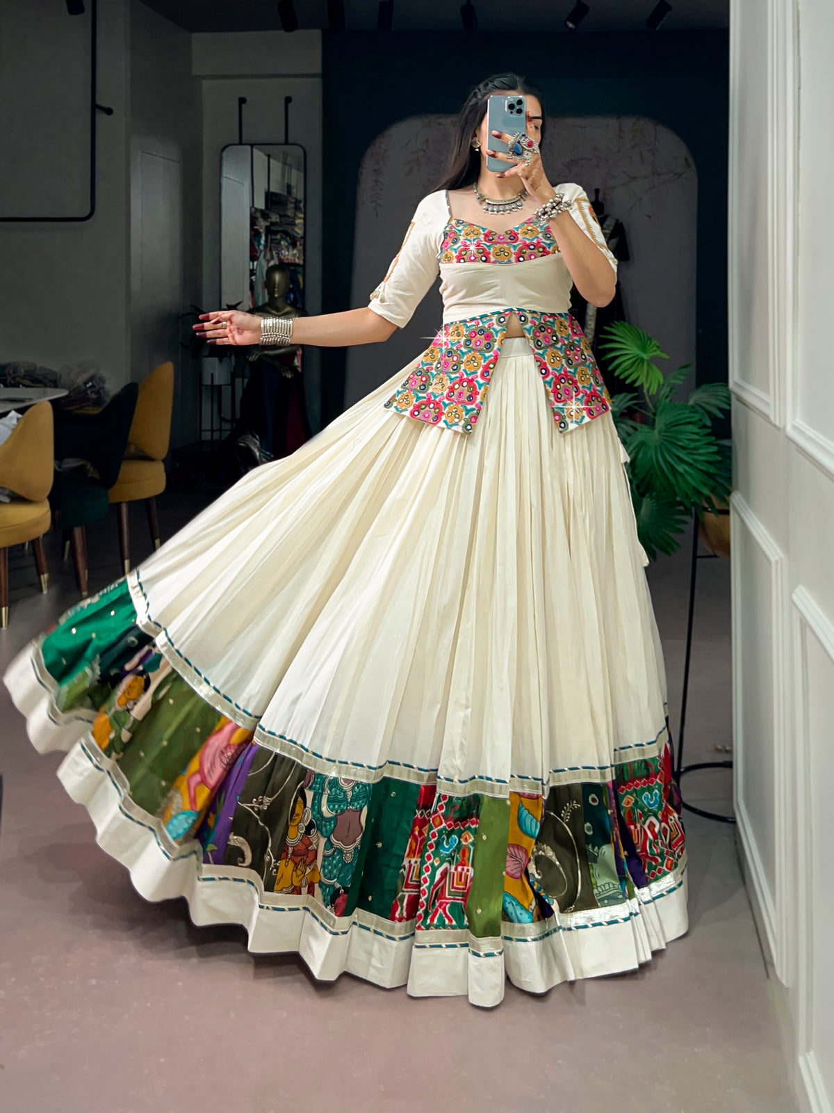 Khadi Cotton Gamthi Work Navratri Lehenga