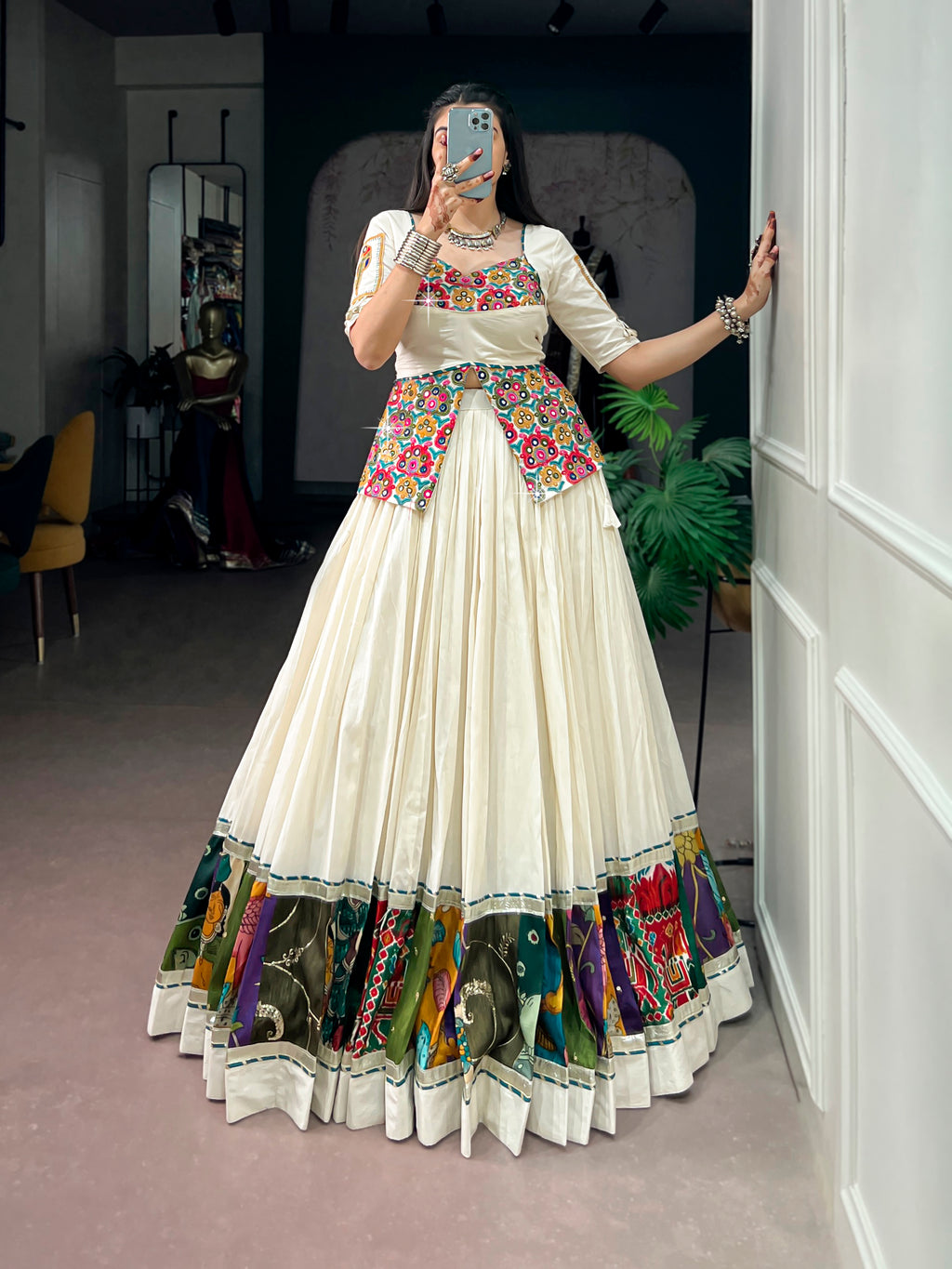Khadi Cotton Gamthi Work Navratri Lehenga