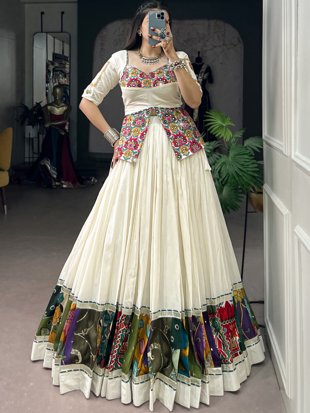 Khadi Cotton Gamthi Work Navratri Lehenga