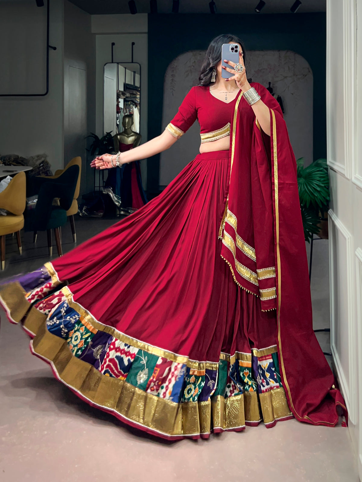 Rayon Printed Navratri Lehenga With Dupatta With Dupatta