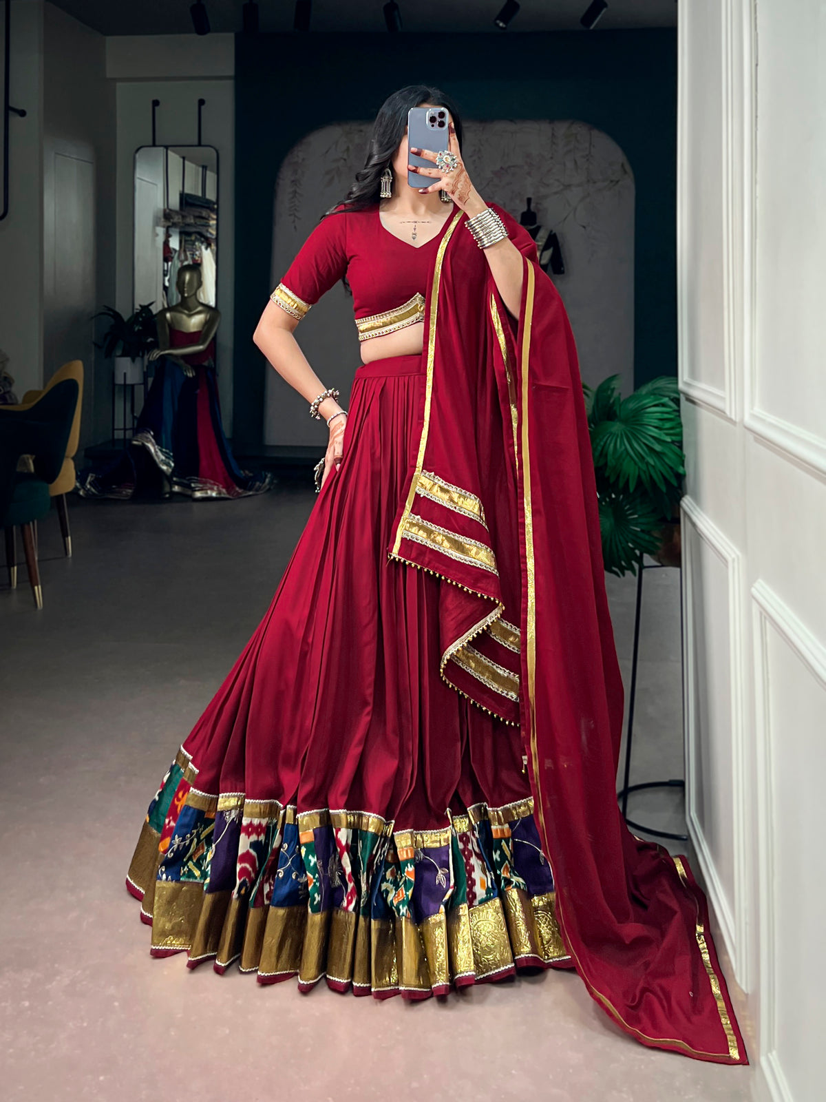 Rayon Printed Navratri Lehenga With Dupatta With Dupatta