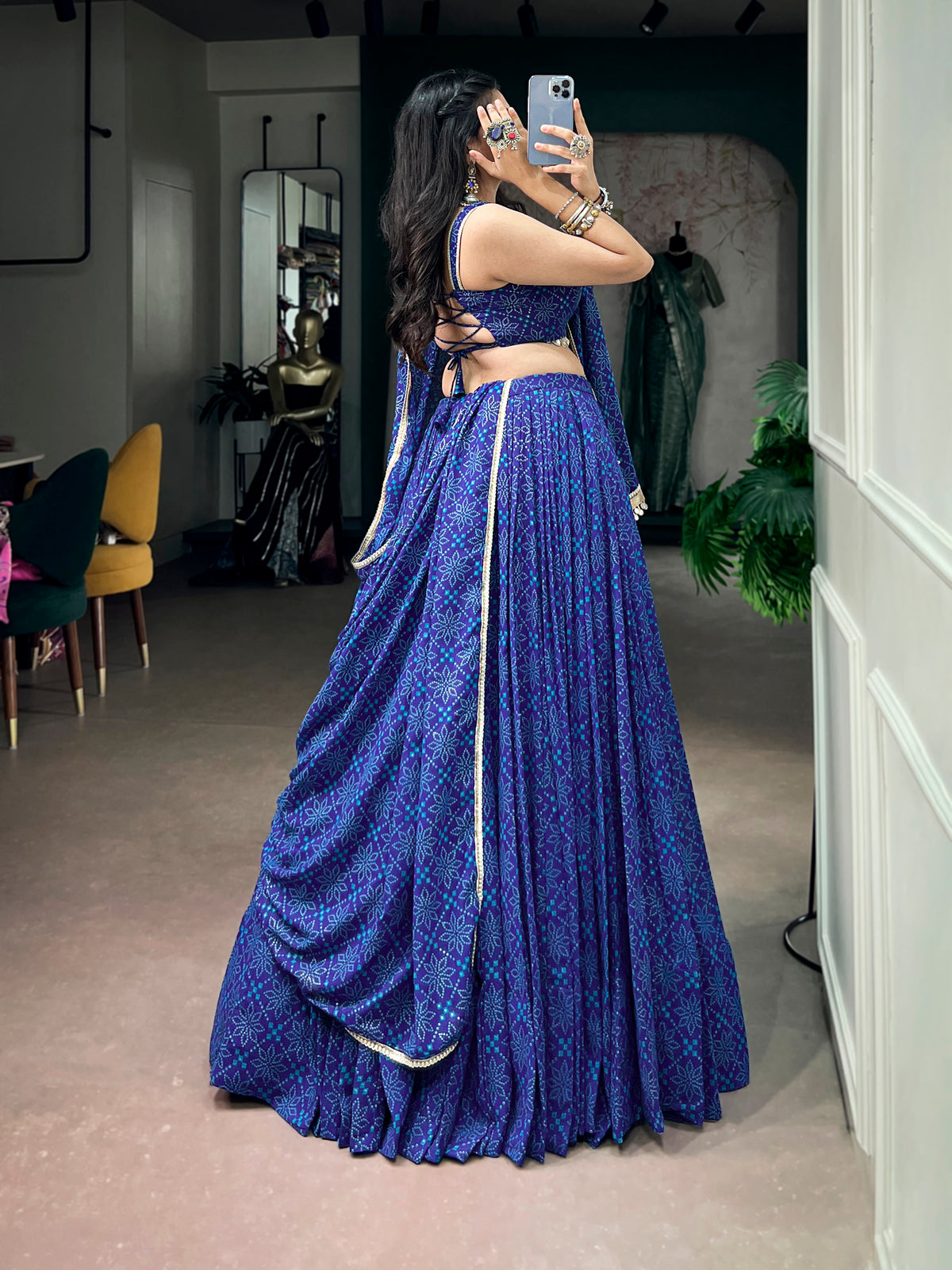 Georgette Bandhej Foil Printed Lehenga With Dupatta