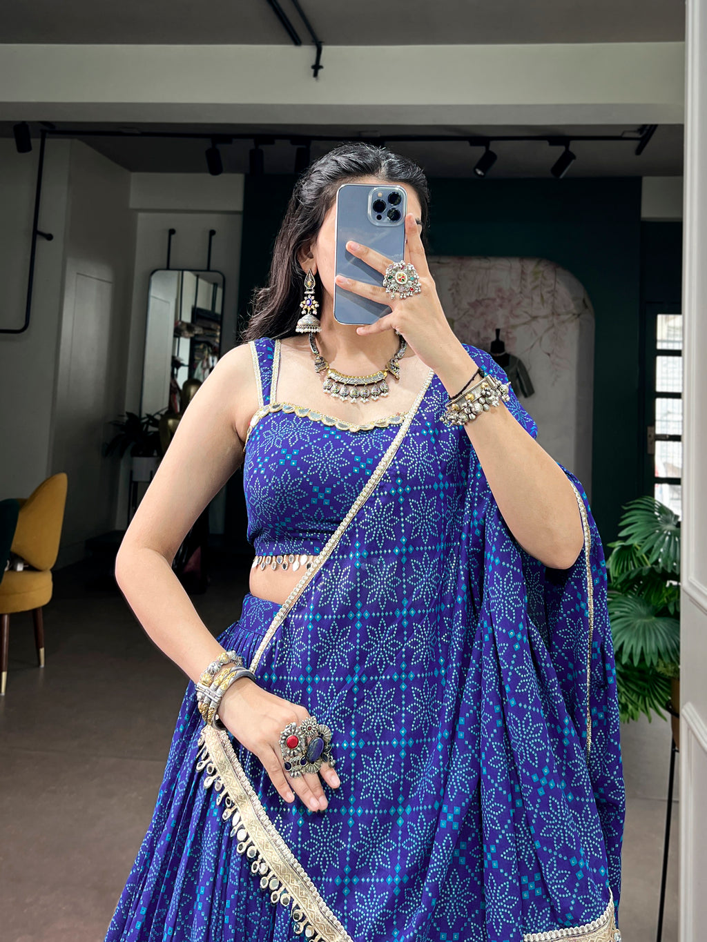 Georgette Bandhej Foil Printed Lehenga With Dupatta